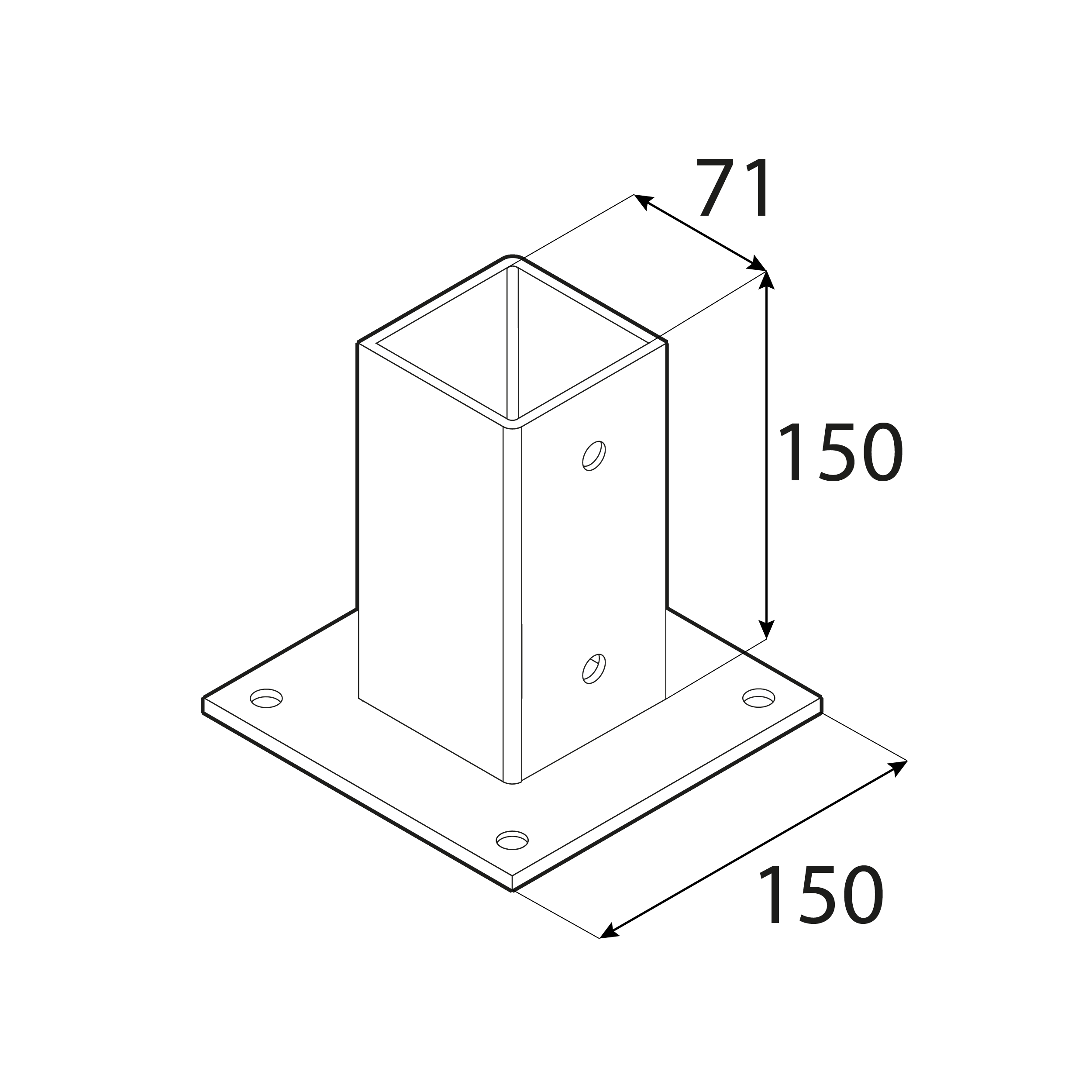 Podstawa słupa kotwa przykręcana z podstawą prostokątną - PSP | 70 mm | Czarny