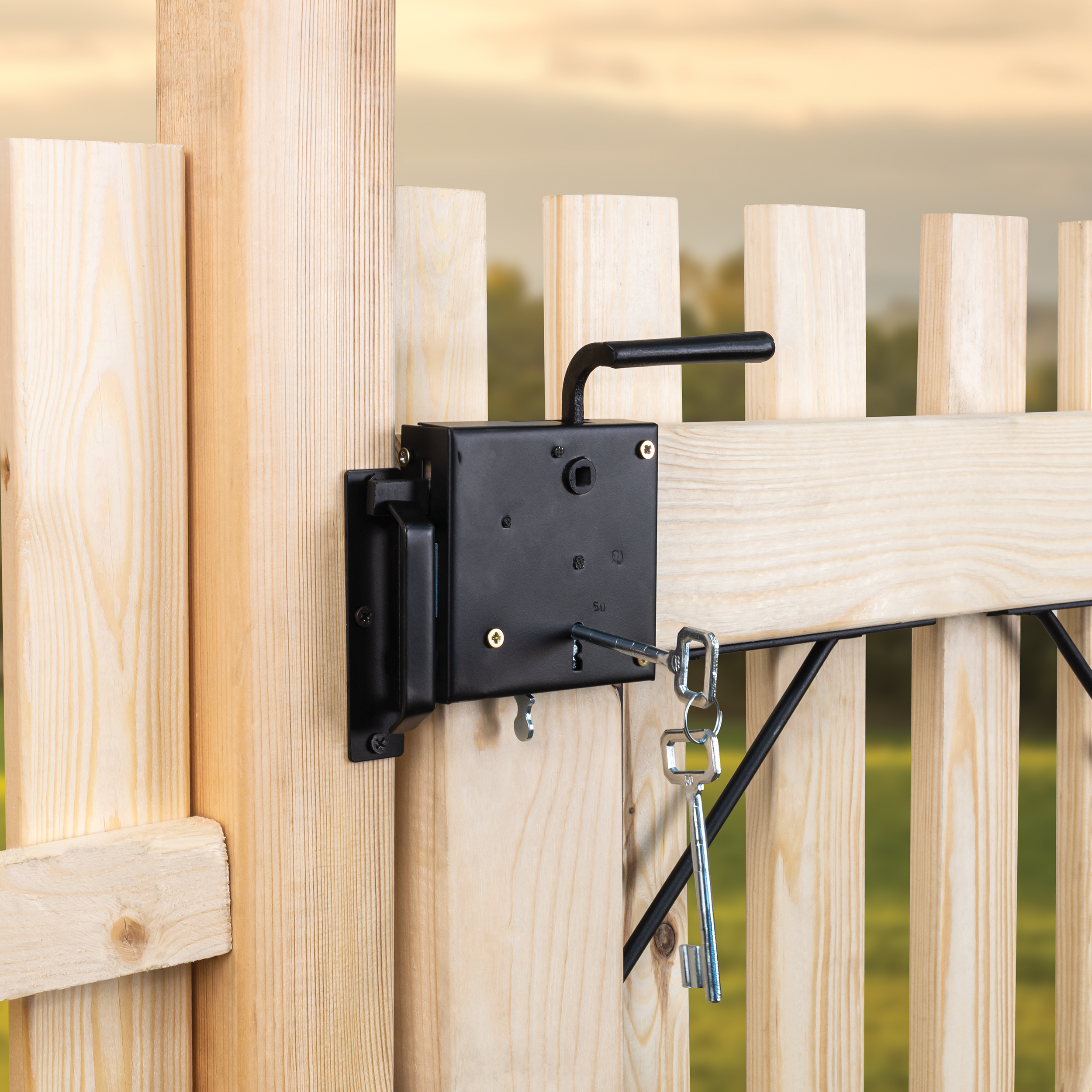 Zamek wiejski do bramy retro stalowy prawy - WHW  | Czarny | 100 mm