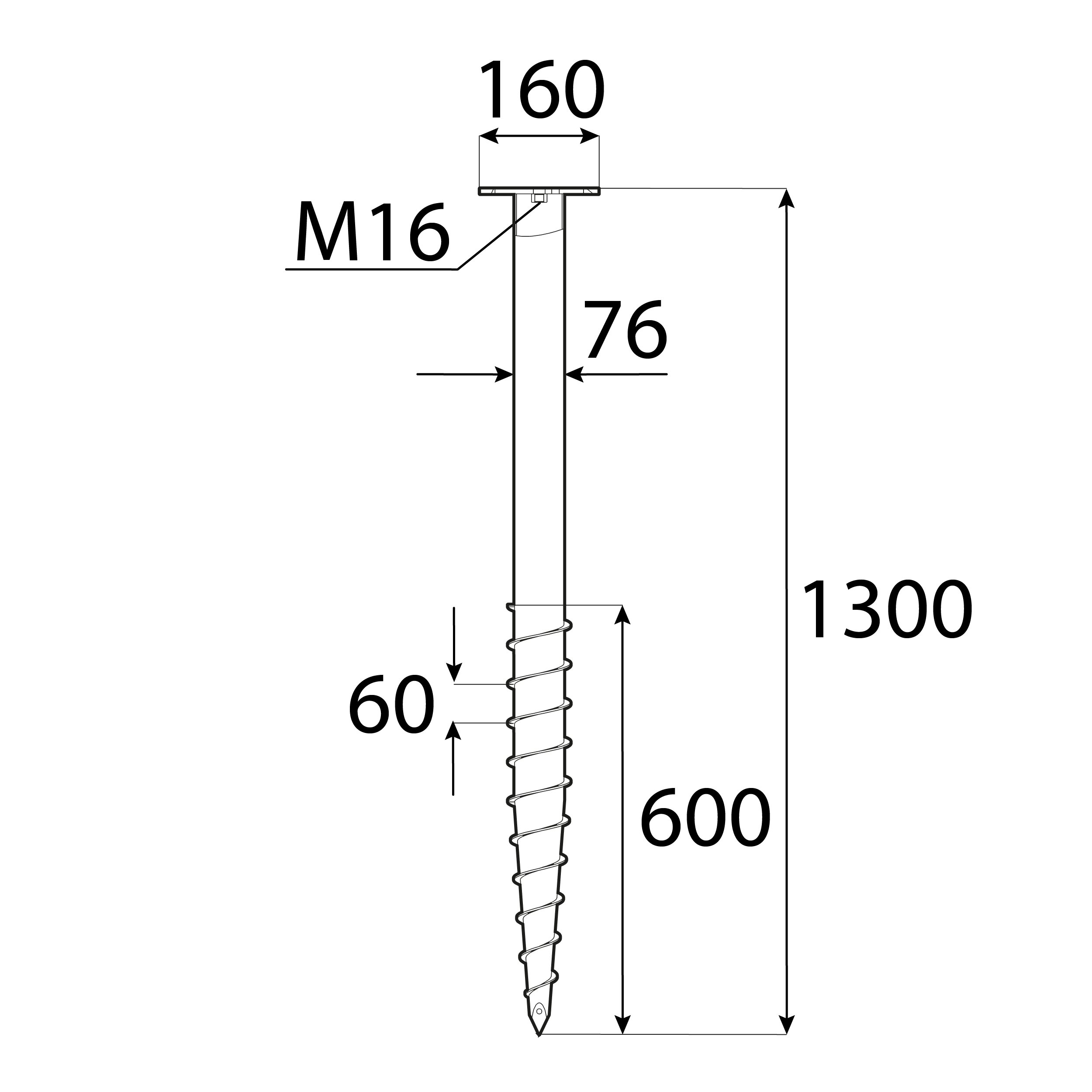 Podstawa słupa wkręcana do gruntu do dużych konstrukcji - PWM | 76x1300 mm Podstawa słupa wkręcana do gruntu do dużych konstrukcji - PWM | 76x1300 mm