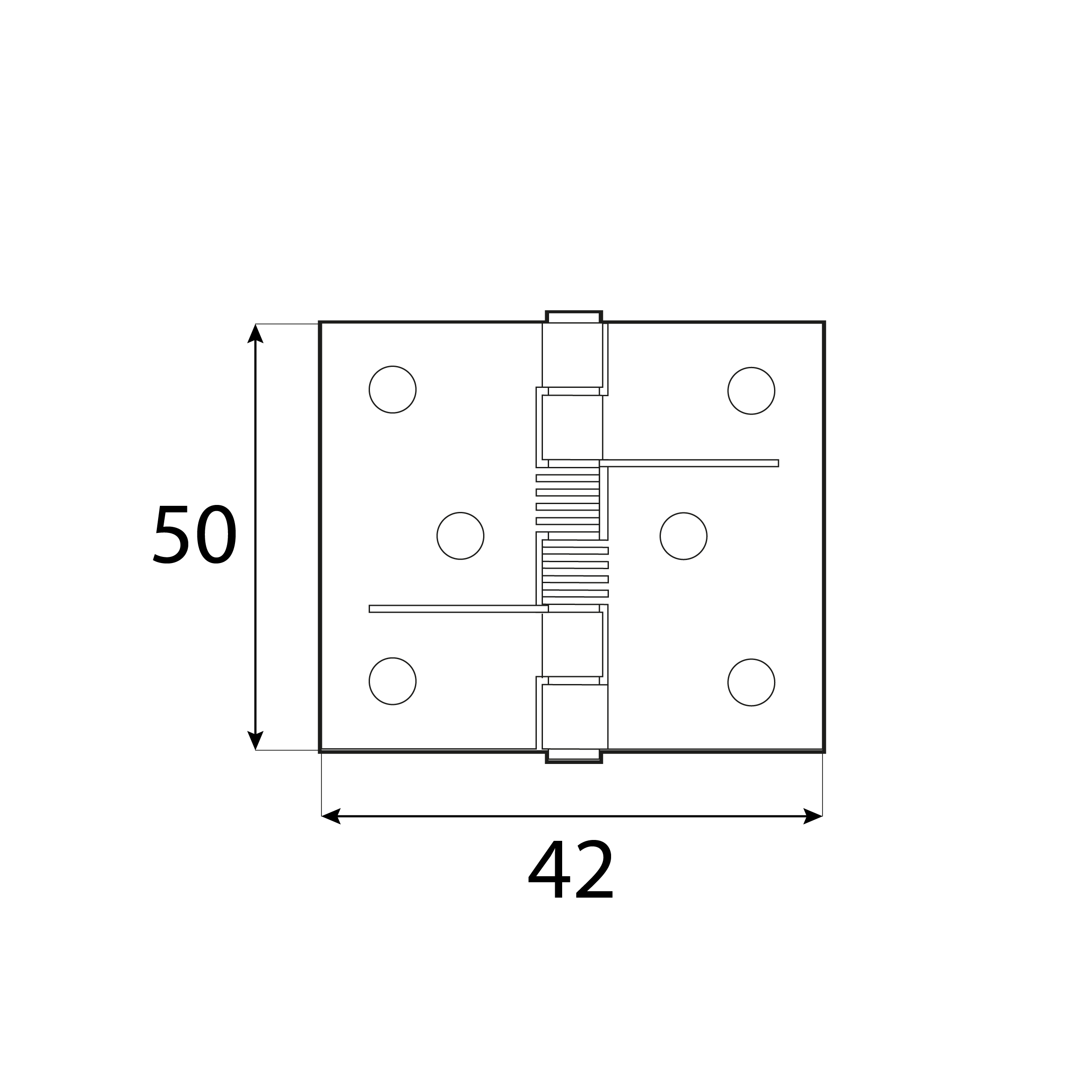 Zawias płaski budowlany samozamykający ze sprężyną - ZSS 50 | 42 mm | Złoty | 50 mm
