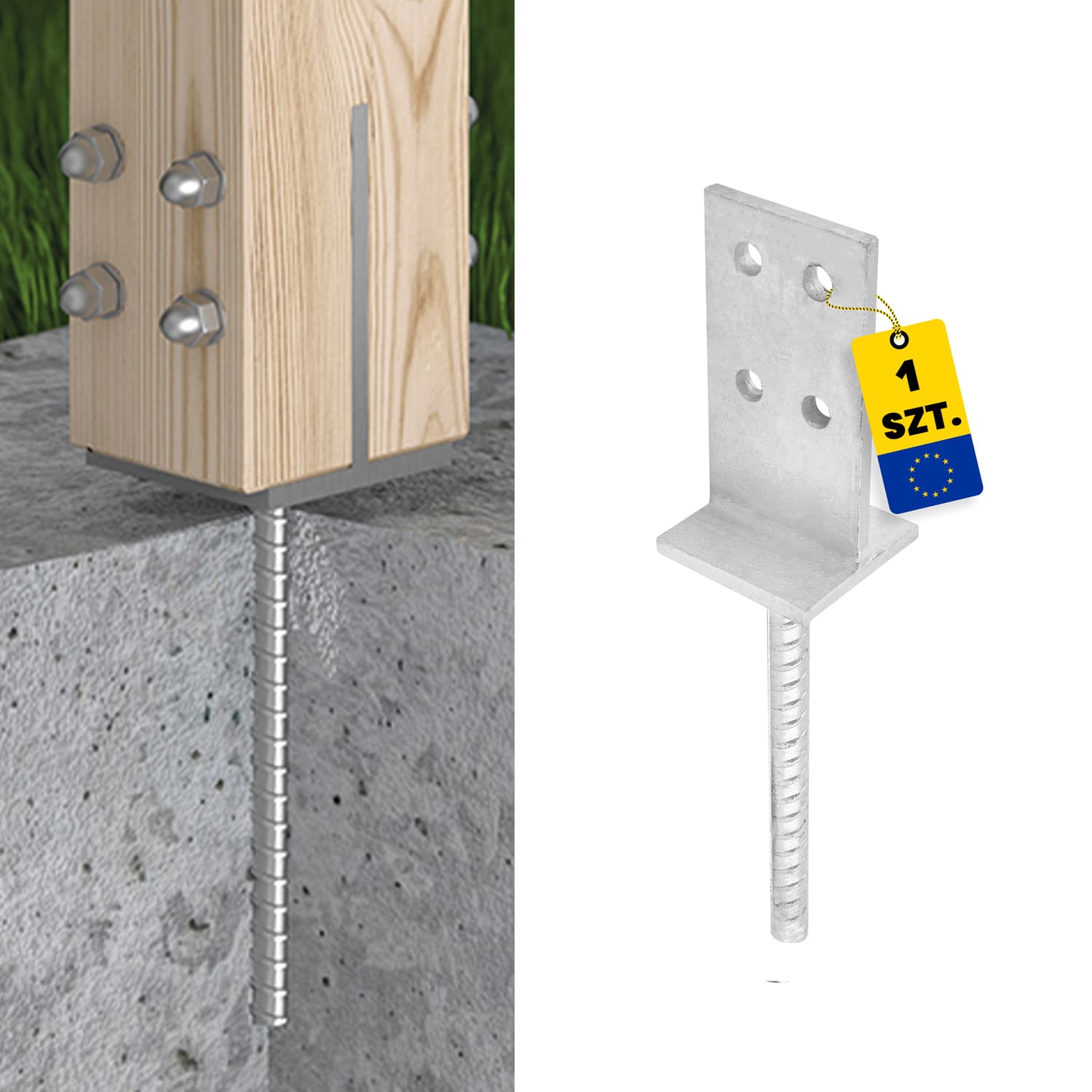 T Pfostenträger zum Einbetonieren versenkt Pfostenanker Stützen Betonanker - PSW | 70 mm | feuerverzinkt PSW-T-Pfosten-Einbausockel, 70 mm.