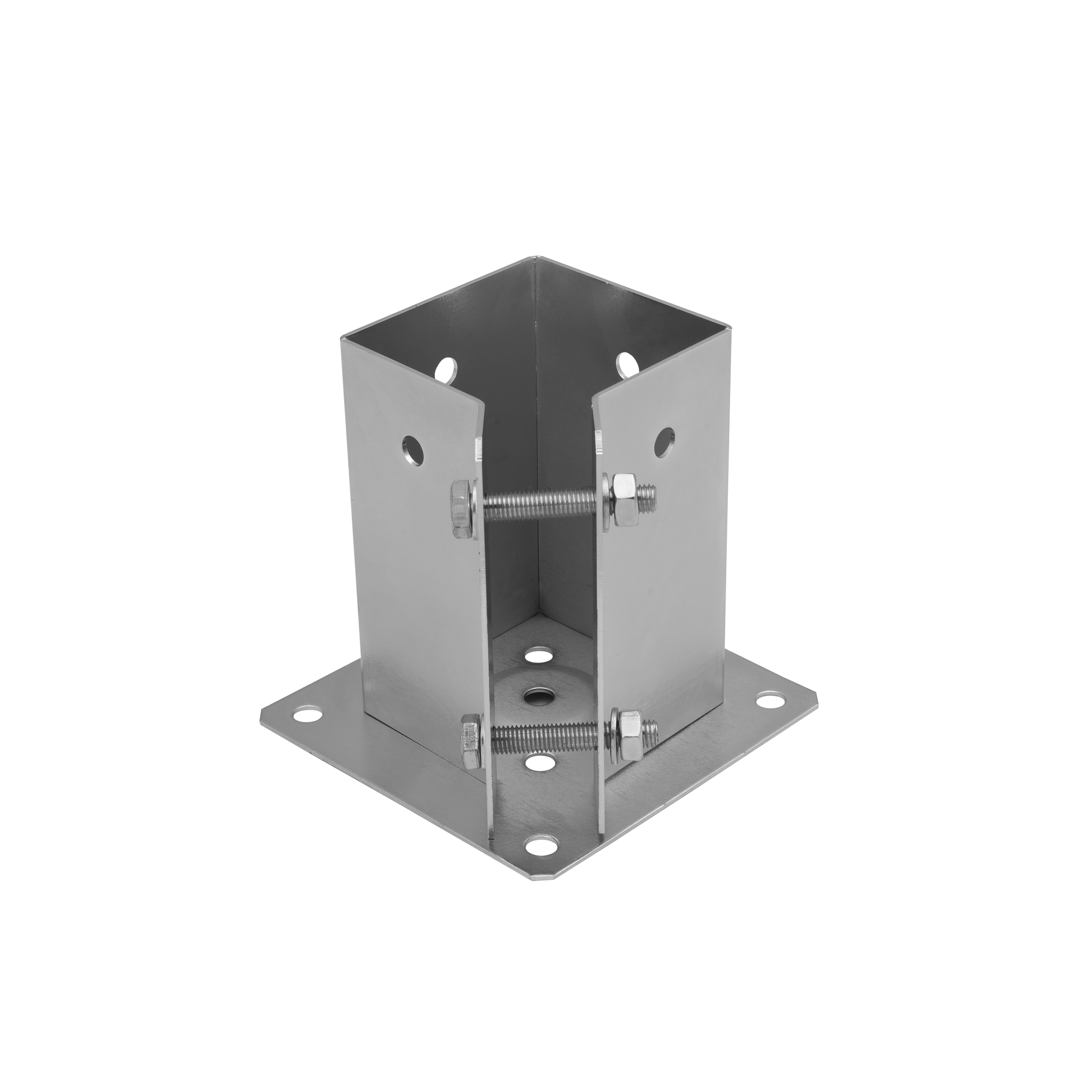 Pfostenträger zum aufdübeln Aufschraubhülse mit rechteckiger Grundplatte höhenverstellbar - PSPA | 90 mm | verzinkt Pfostenfuß mit rechteckiger Basis, verstellbares PSPA, 90 mm, silber, 91x150x2,0 mm.