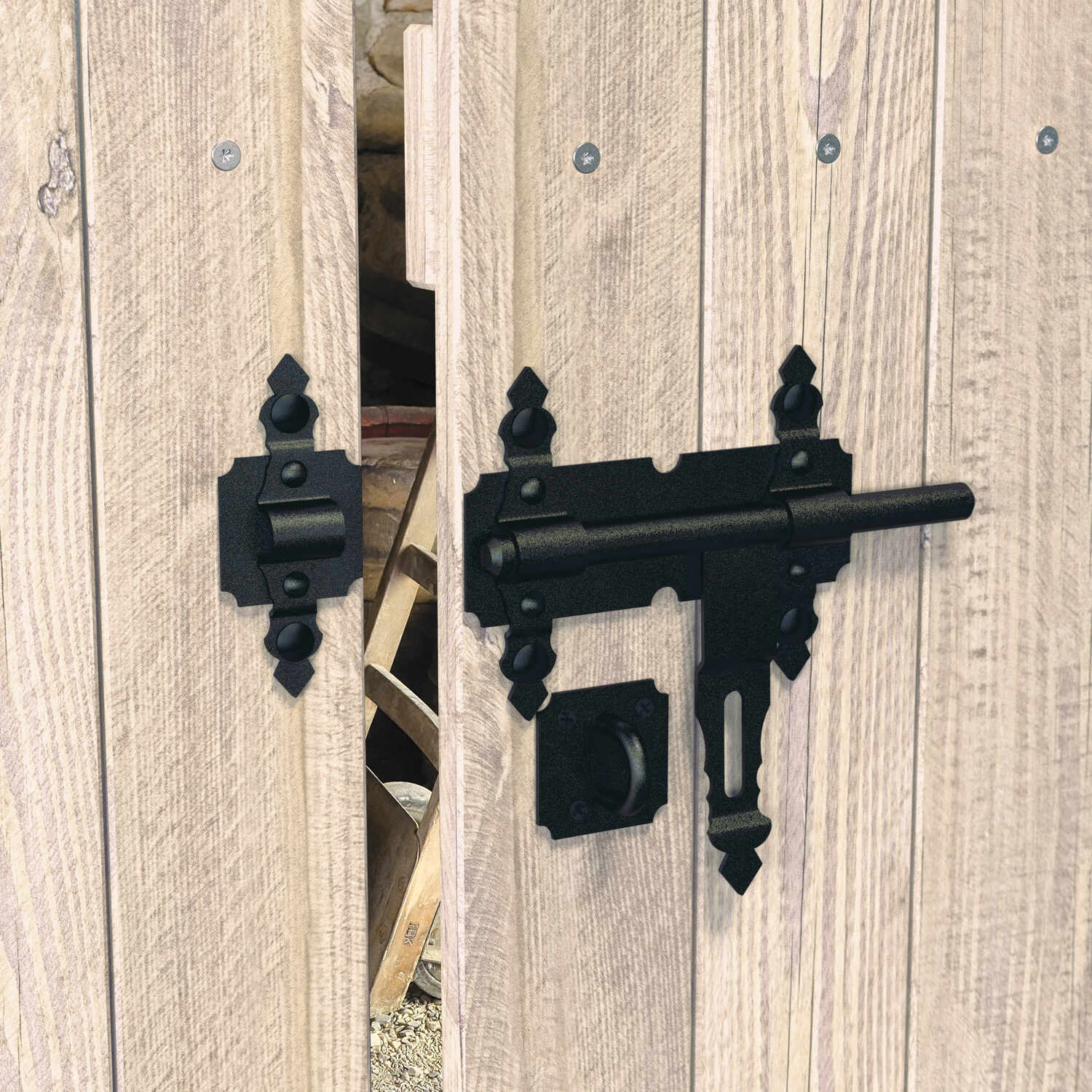 Zasuwa ciężka ozdobna z ryglem płaskim do bramy furtki - WCZ  | Czarny | 350 mm