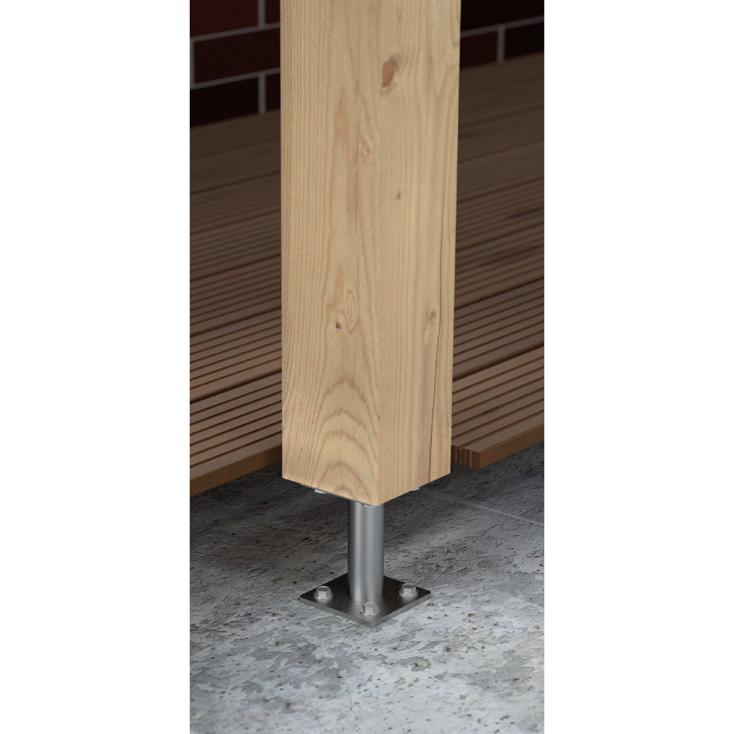 Pfostenträger flach Konsole mit Rohr - PMF | 100x100 mm | 150 mm | feuerverzinkt Mastfußanker-Flachhalterung mit PMF-Rohr, 100x100 mm, 150 mm, silber, 100x100x150x4,0 mm 1.