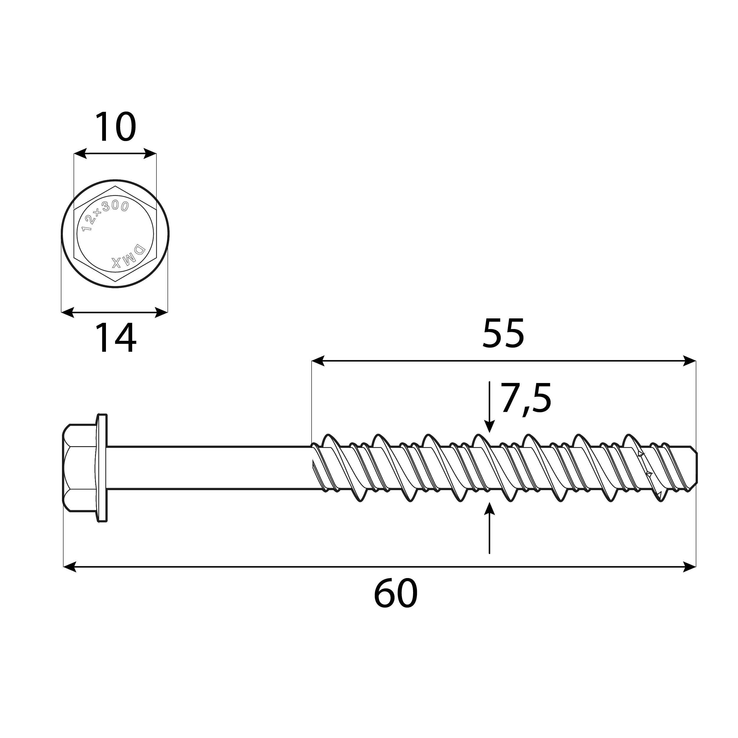 Betonschrauben Sechskantkopf Zinklamelle - PBW | 7,5 x 60 mm | verzinkt | 50 Stk. Betonschrauben mit Sechskantkopf PBW, 7,5x60 mm, silber, 50 Stk., 5x60 mm, gehÀrteter Kohlenstoffstahl 2, Schuss 1.