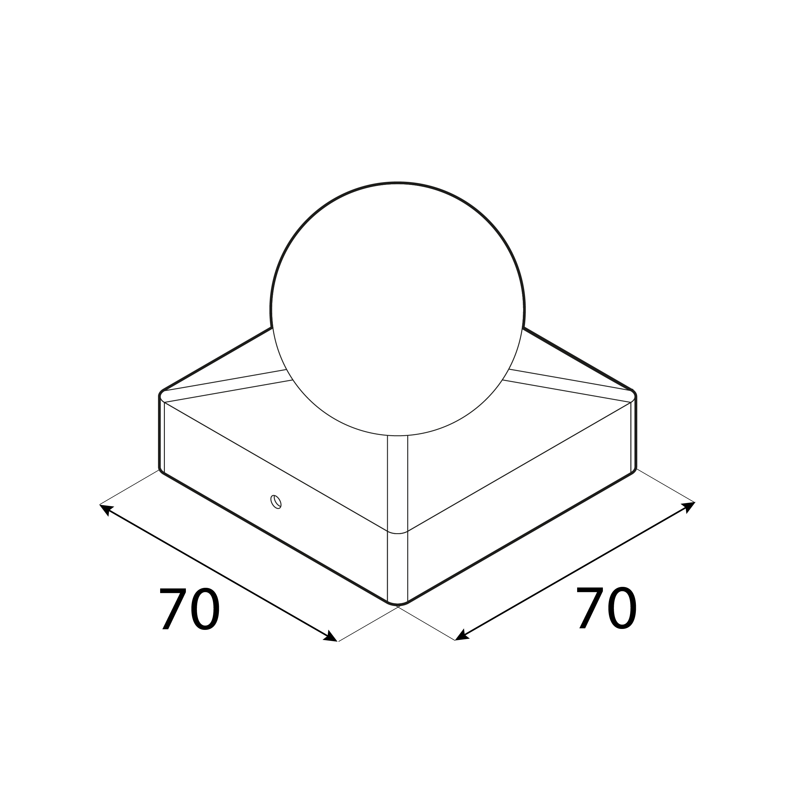 Daszek na słupek kwadratowy z kulą  - DKK | 70x70 mm | srebrny