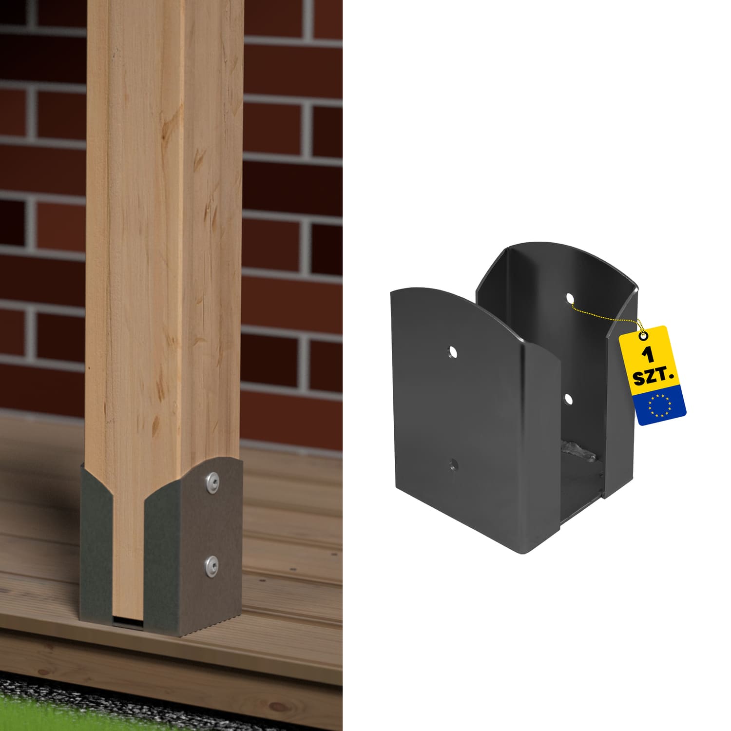 Pfostenträger zum aufdübeln Aufschraubhülse doppelt rechteckig - PSPW | 100 mm | Anthrazit Mastfuß, doppelter rechteckiger Schraubanker PSPW, 100 mm, Anthrazit, 101x150x2,5 mm, Produktfoto.