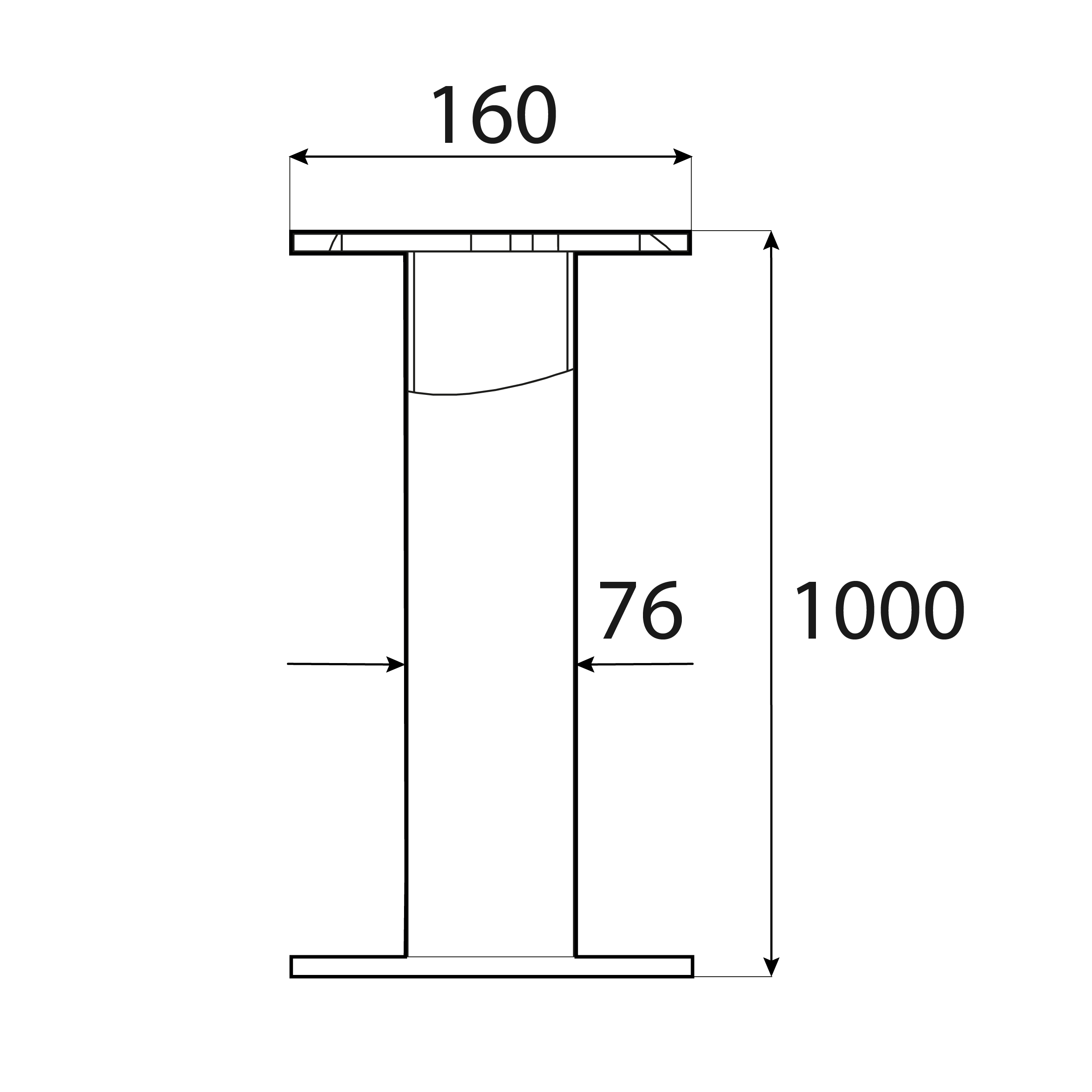 Verlängerung für PWM Bodenhülse rechteckiger Flansch - PWB | 1000 mm PWM-Basisverlängerung, PWB-Rechteckflansch, 1000 mm, 185 x 160 x 1000 x 8,0 mm, Winkel 2.