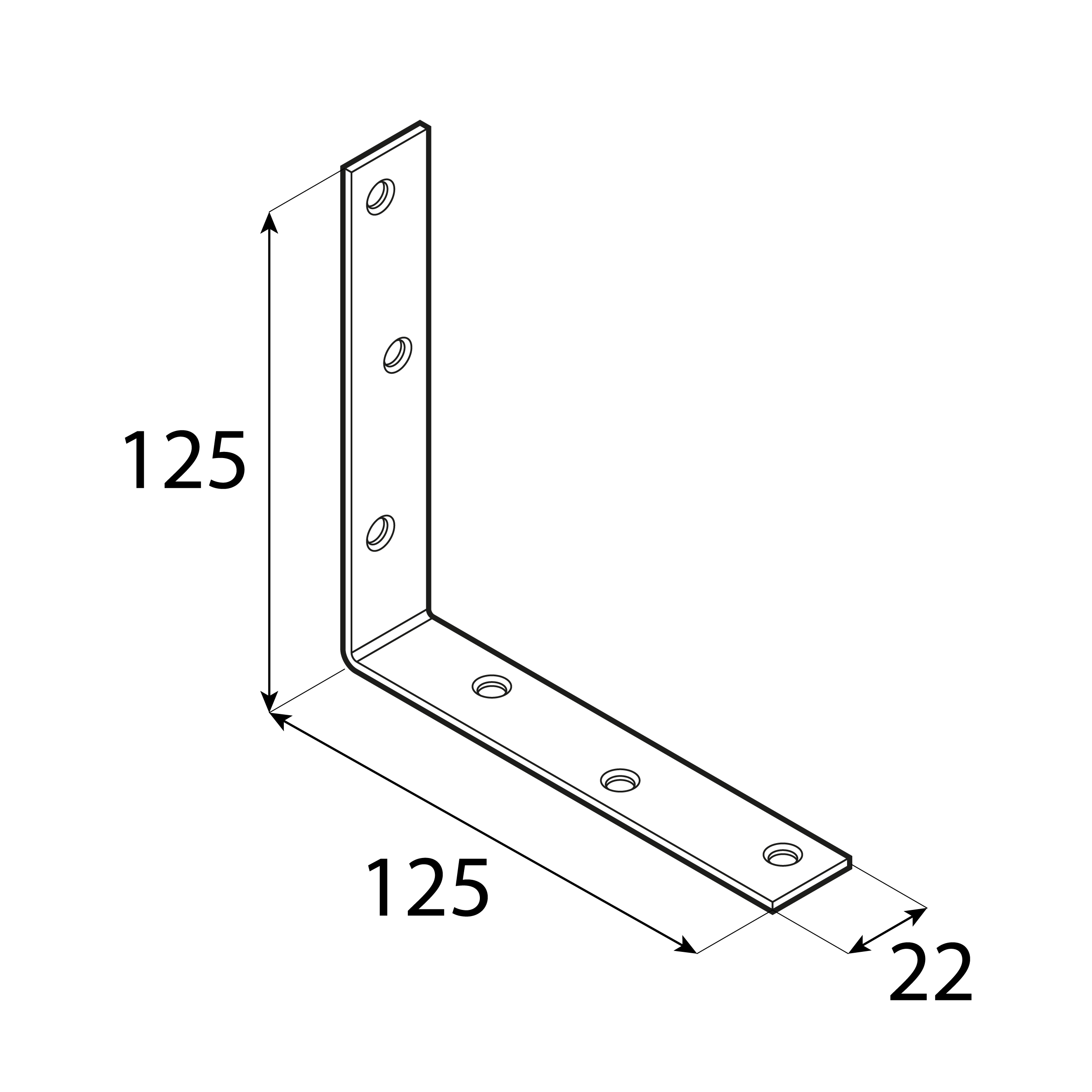 Kątownik meblowy stolarski wąski - KW 125 | 125x125x22 mm | 20 szt