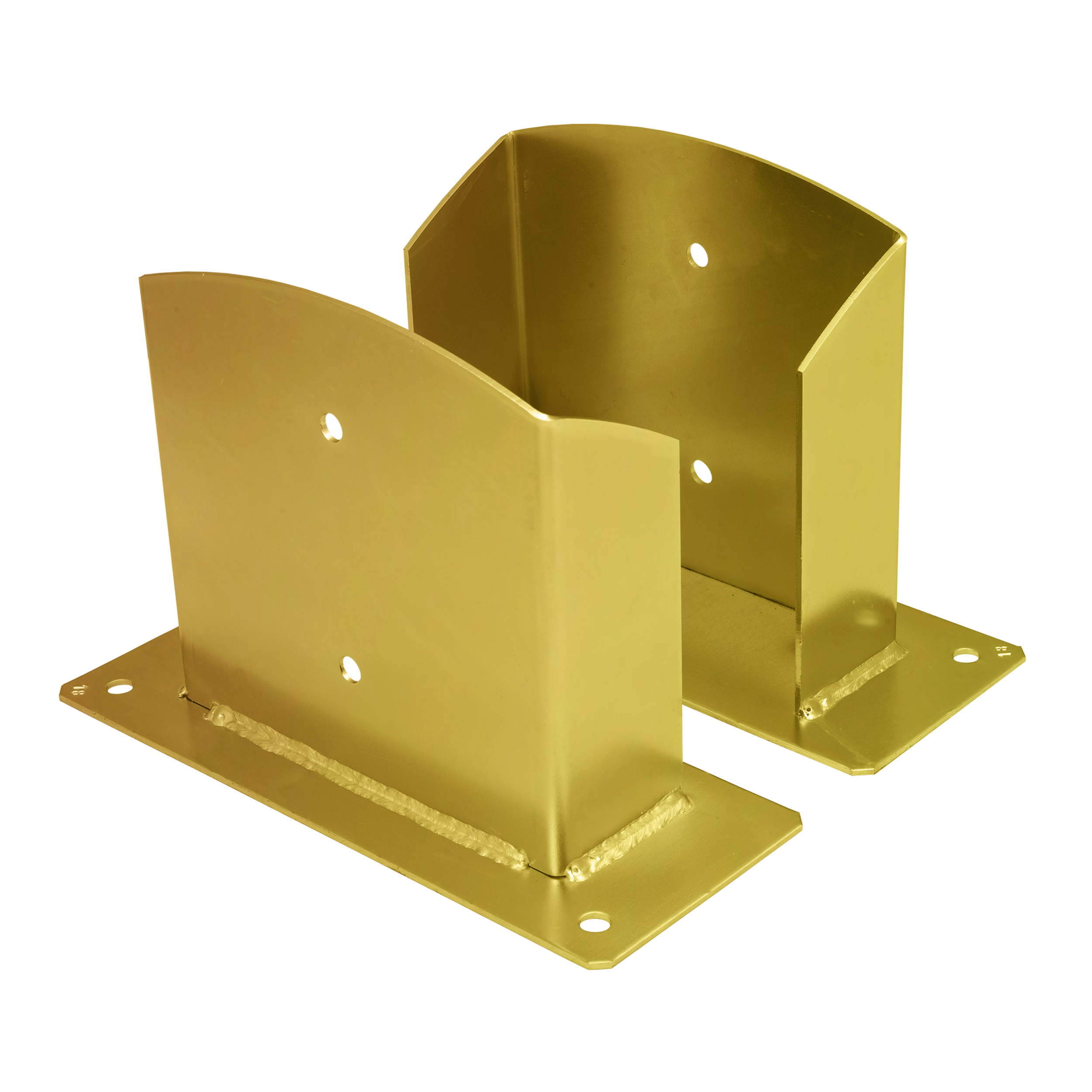 Pfostenträger zum aufdübeln Aufschraubhülse geteilt mit rechteckiger Grundplatte - PSD | 200 mm | Gold Säulenfuß-Spaltanker mit rechteckiger Basis PSD, 200 mm, Gold, 201x200x3,0 mm 2.