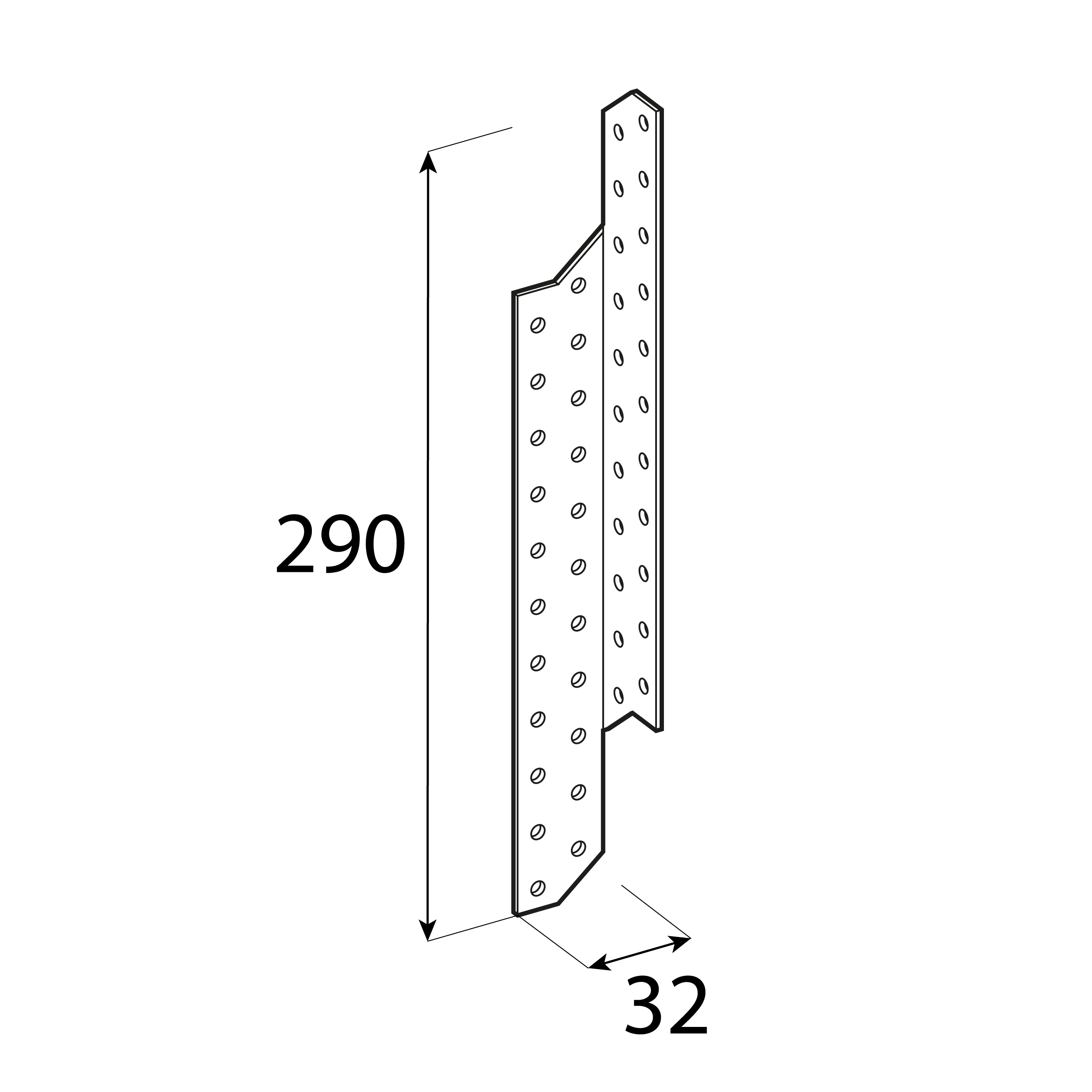 Łącznik krokwiowy lewy - LK 7 | 290x32 mm | 2 mm Łącznik krokwiowy lewy - LK 7 | 290x32 mm | 2 mm