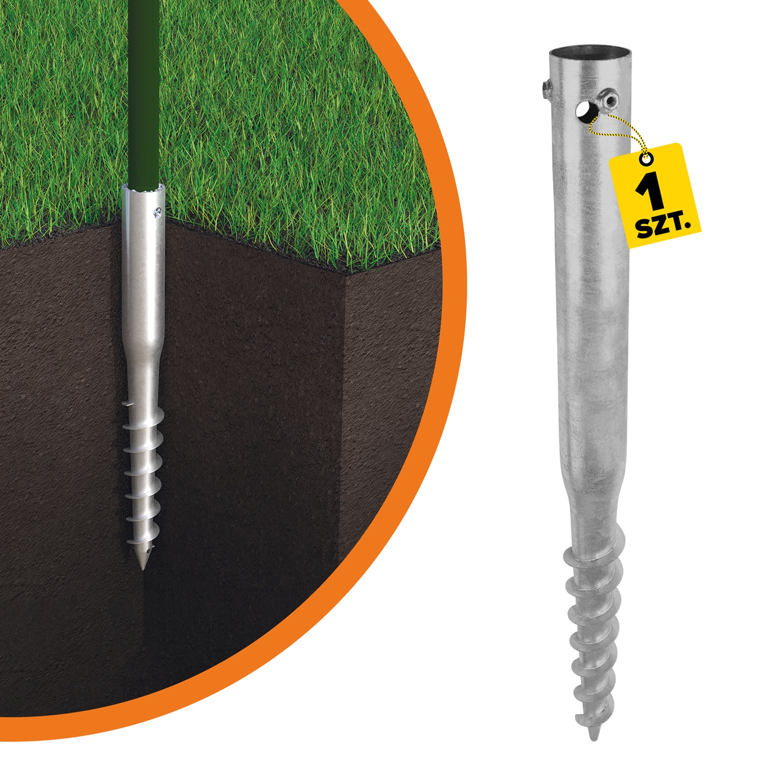 Podstawa słupa wkręcana do gruntu świder okrągła - PWG | 68x800 mm