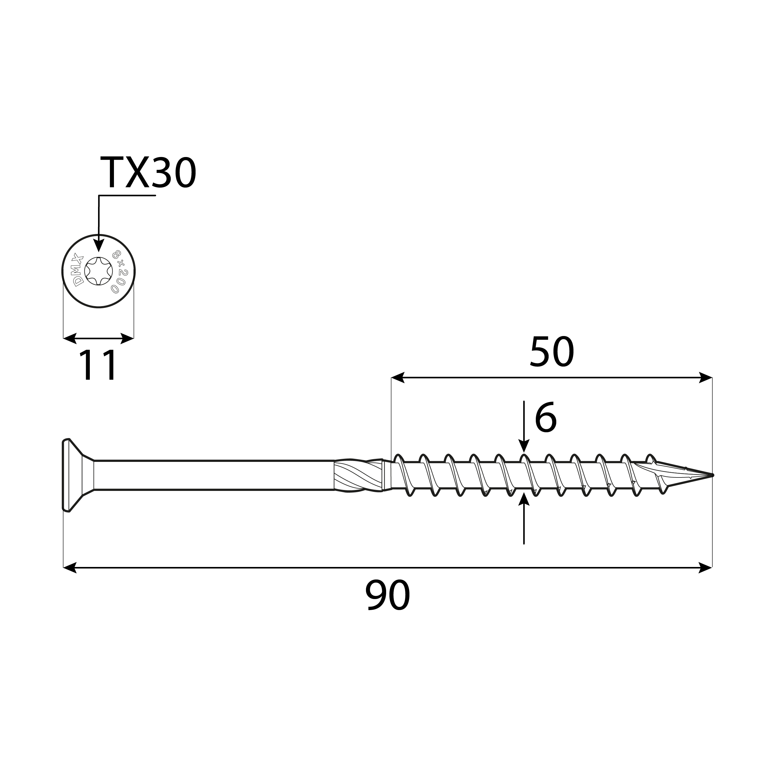 Wkręty ciesielskie do drewna stożkowe TORX - CS | 6 x 90 mm | Złoty | 100 szt