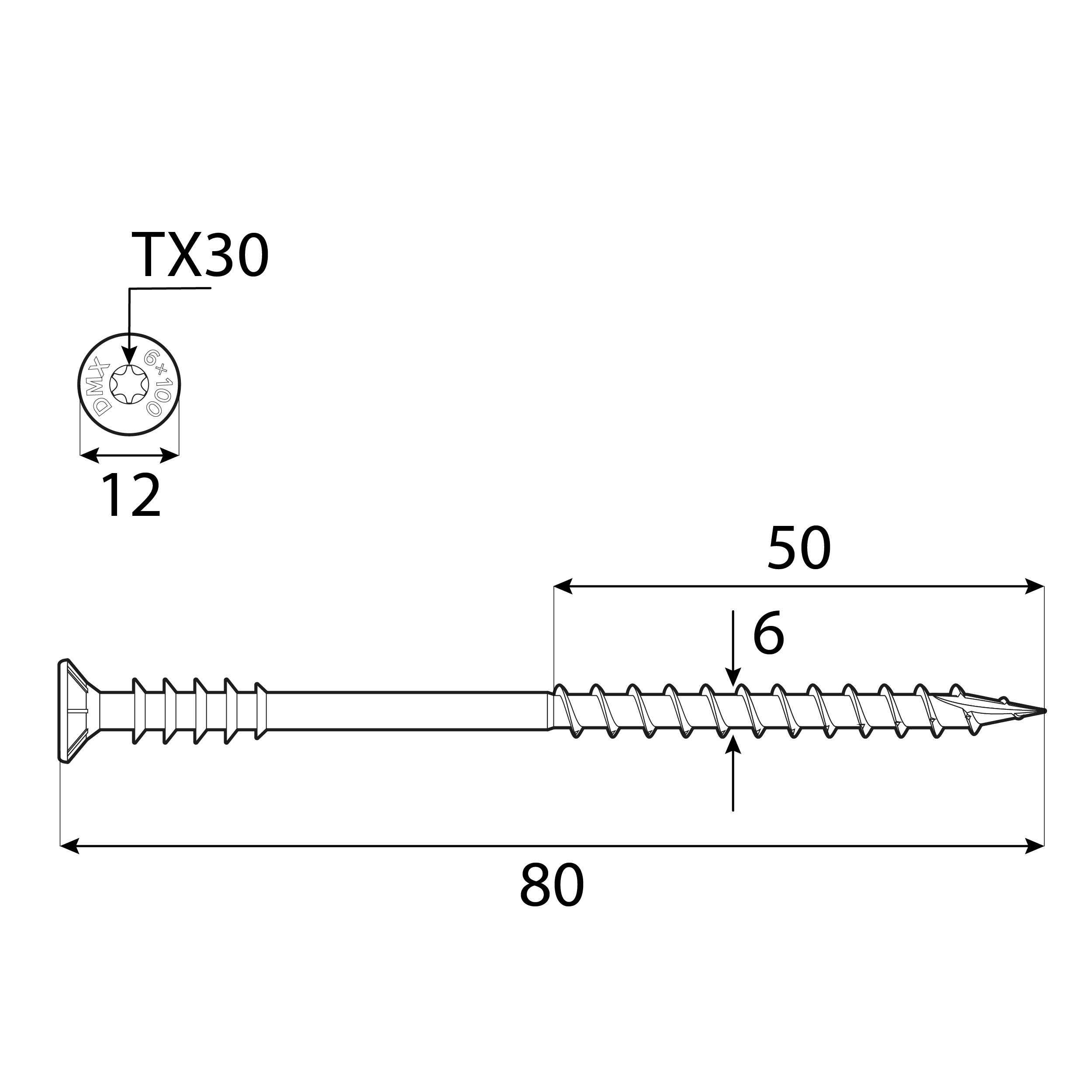 Wkręty dystansowe do poziomowania łat z łbem stożkowym TORX - WDS | 6 x 80 mm | Srebrny | 200 szt