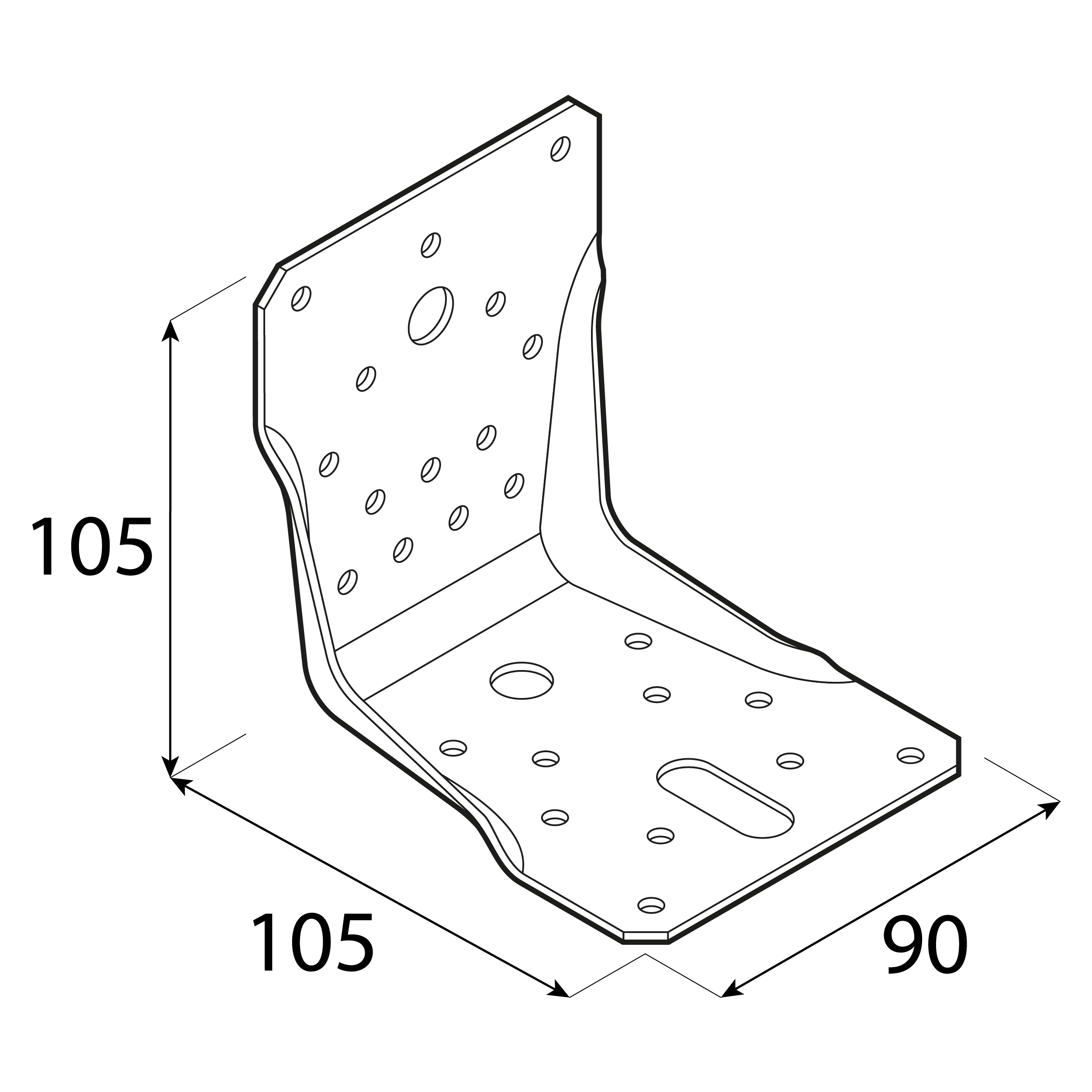 Kątownik ciesielski wzmocniony przetłoczony dwustronnie - LBS 105 | 105x105x90 mm | 2 mm