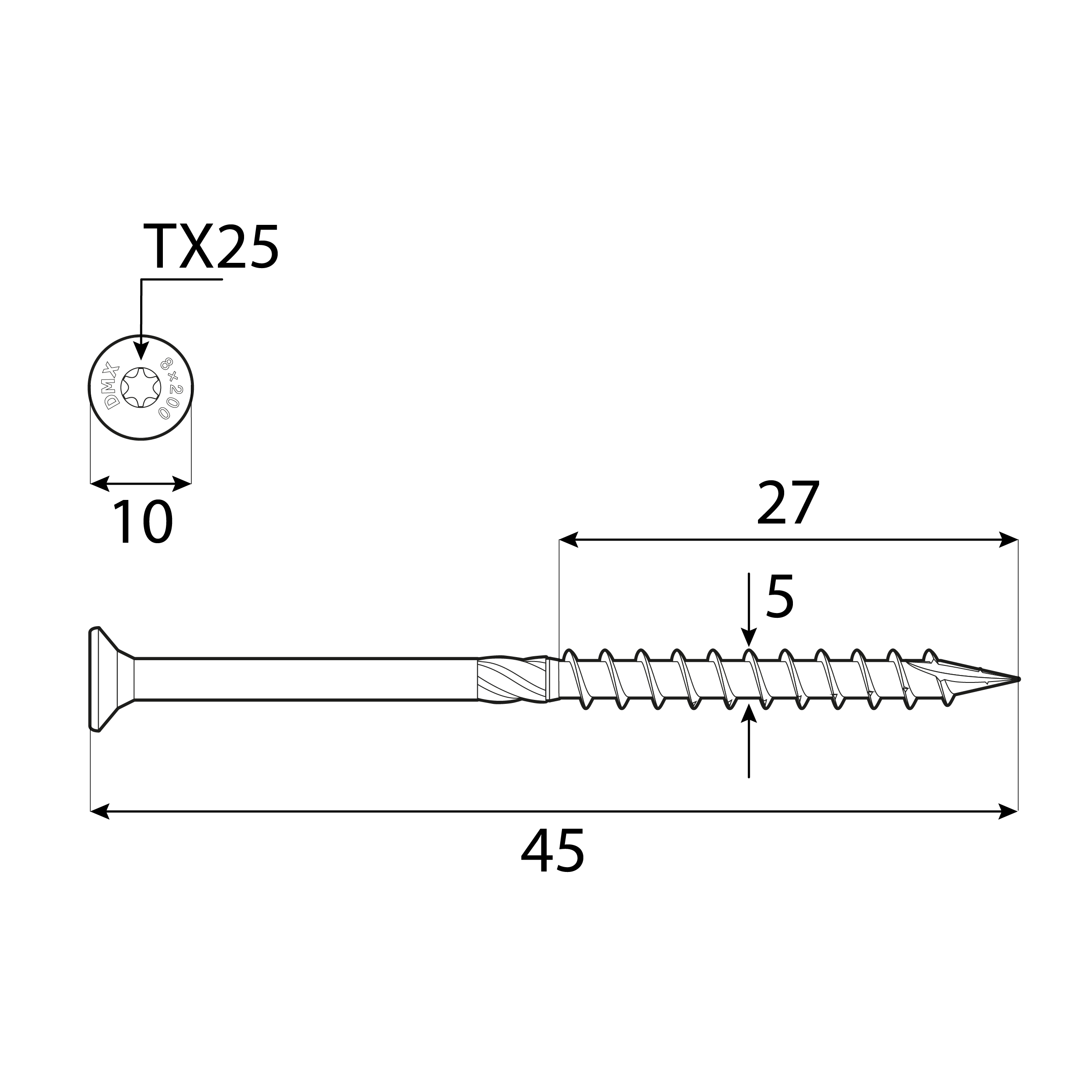 Holzschrauben Senkkopf TORX Teilgewinde - CS | 5 x 45 mm | gelb verzinkt | 5 kg TORX CS konische Zimmermannsschrauben fĂŒr Holz, 5x45 mm, Gold, 5 kg, Schuss 1.