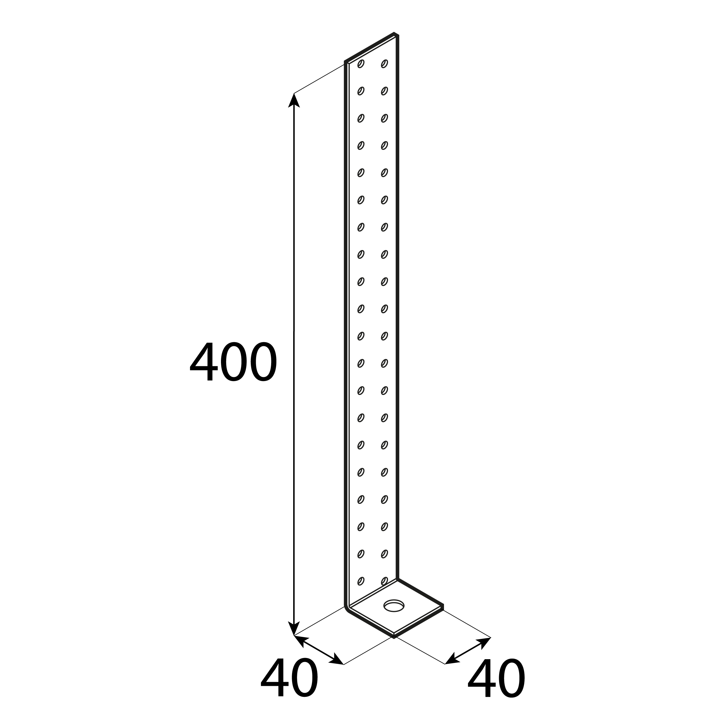 Kątownik uniwersalny do kotwienia drewna w betonie - KK 23 | 400x40x40 mm | 2 mm