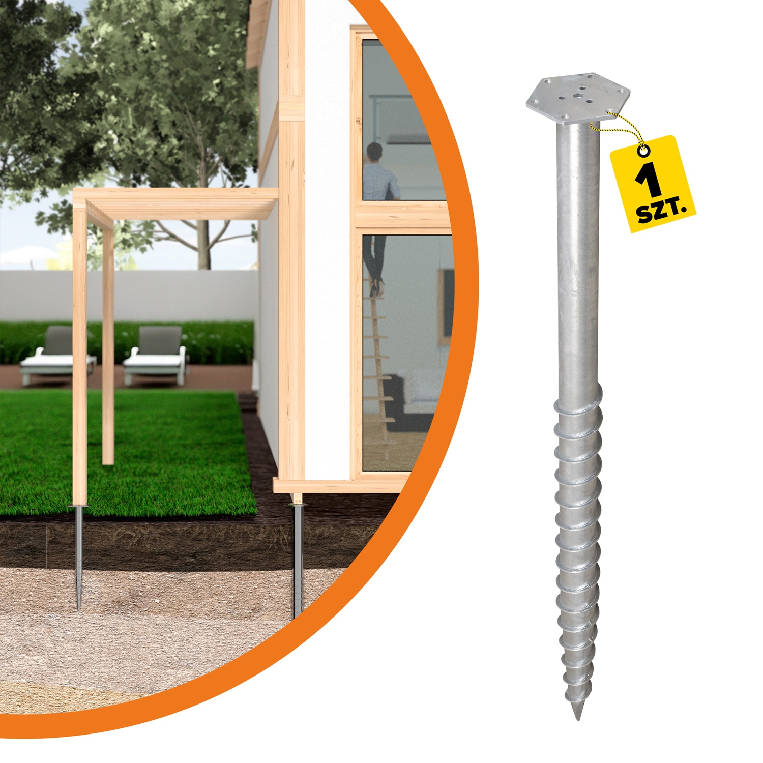 Podstawa słupa wkręcana do gruntu do dużych konstrukcji - PWM | 114x1600 mm