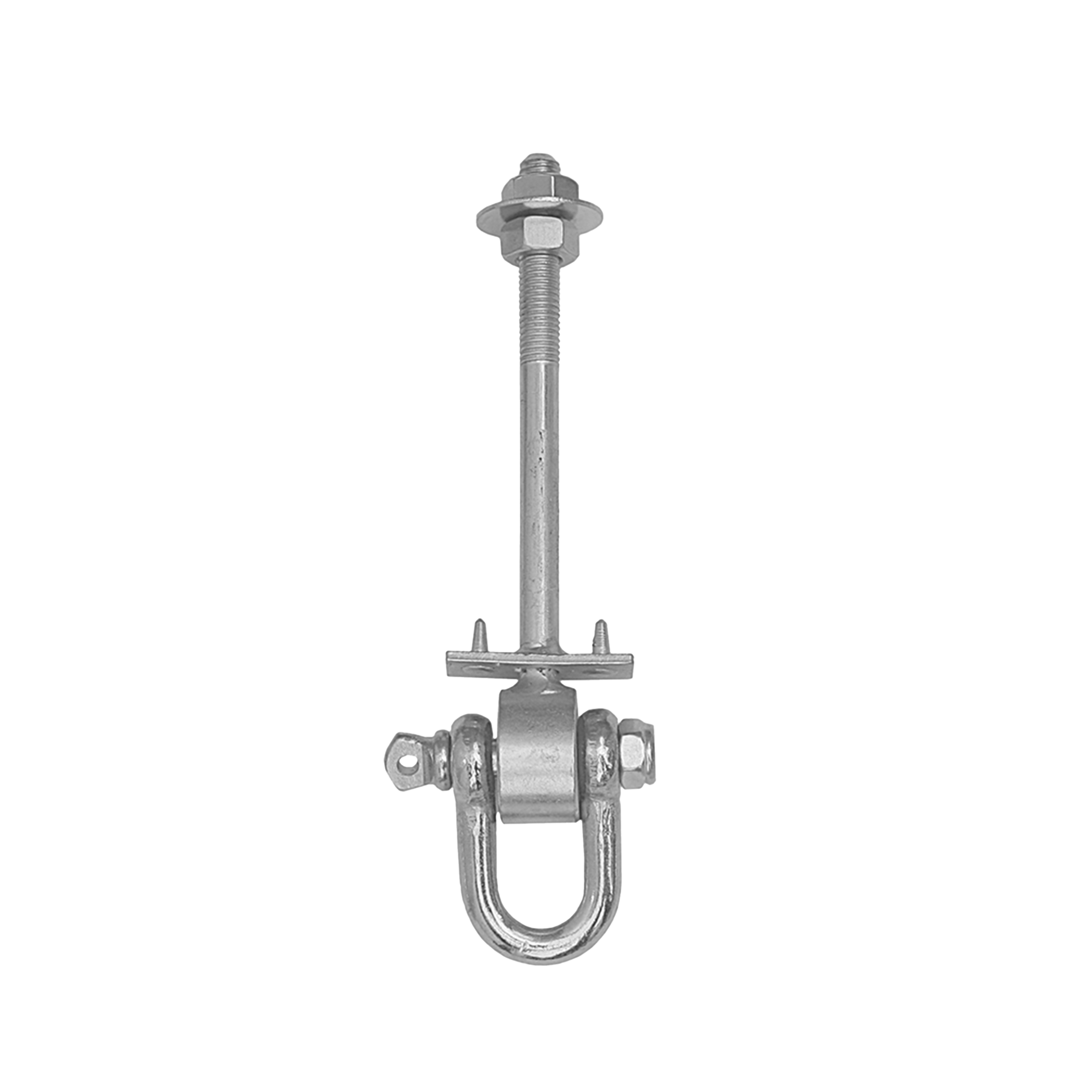 Schaukelhaken mit Lasche + Bolzen Typ D - MHD | 130 mm | M12 Schaukelhaken mit SchÀkel + Stiften, Schlingenbefestigung Typ D MHD, 130 mm, M12, Silber, Kohlenstoffstahl.
