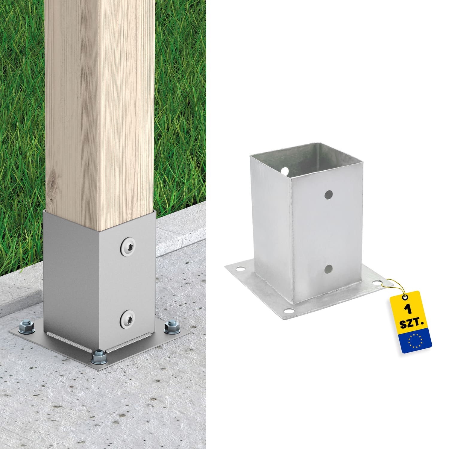 Podstawa słupa kotwa przykręcana z podstawą prostokątną - PSP | 120 mm | Srebrny Podstawa słupa kotwa przykręcana z podstawą prostokątną - PSP | 120 mm | Srebrny