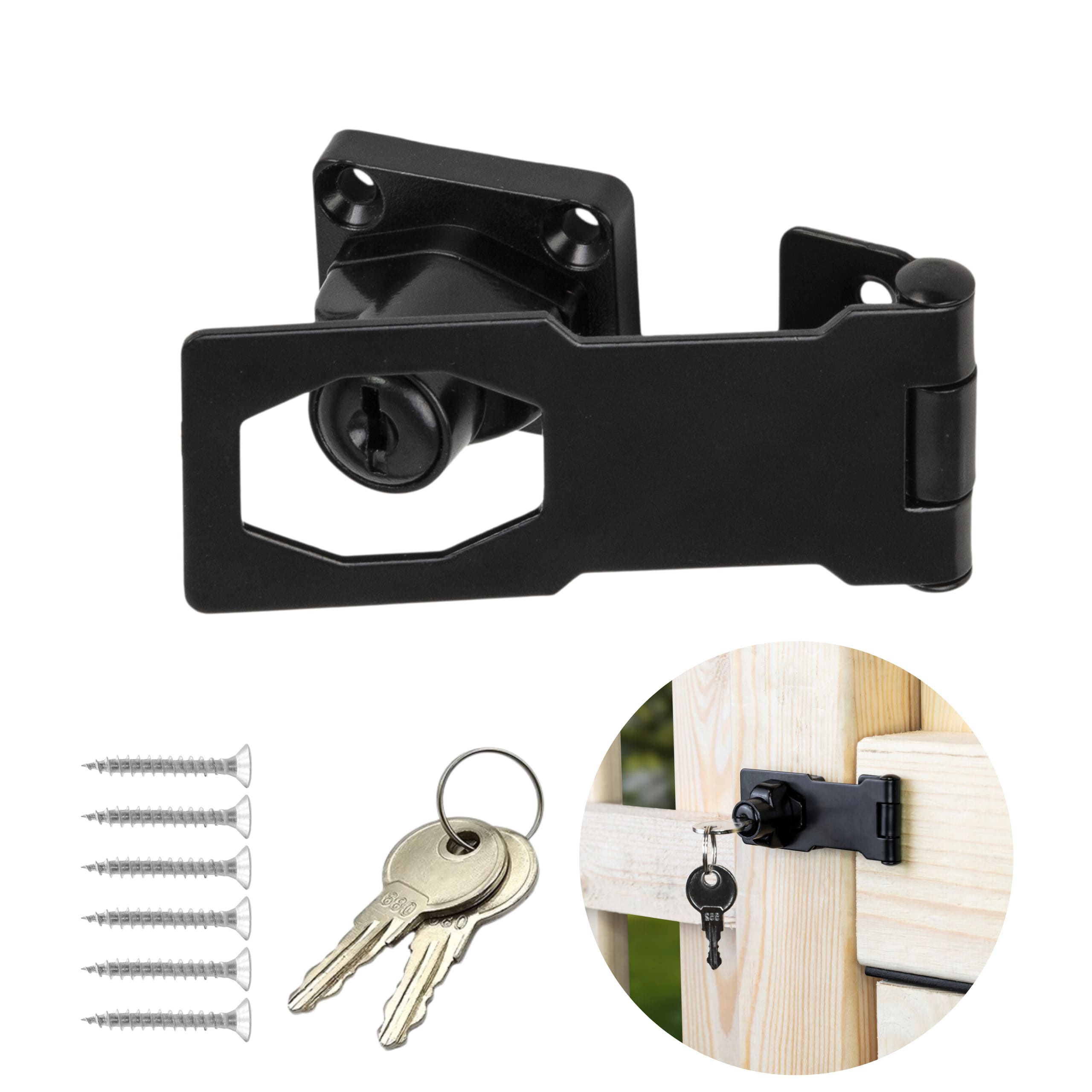 Zamek na klucz składany do furtki - WHK  | Czarny | 140 mm