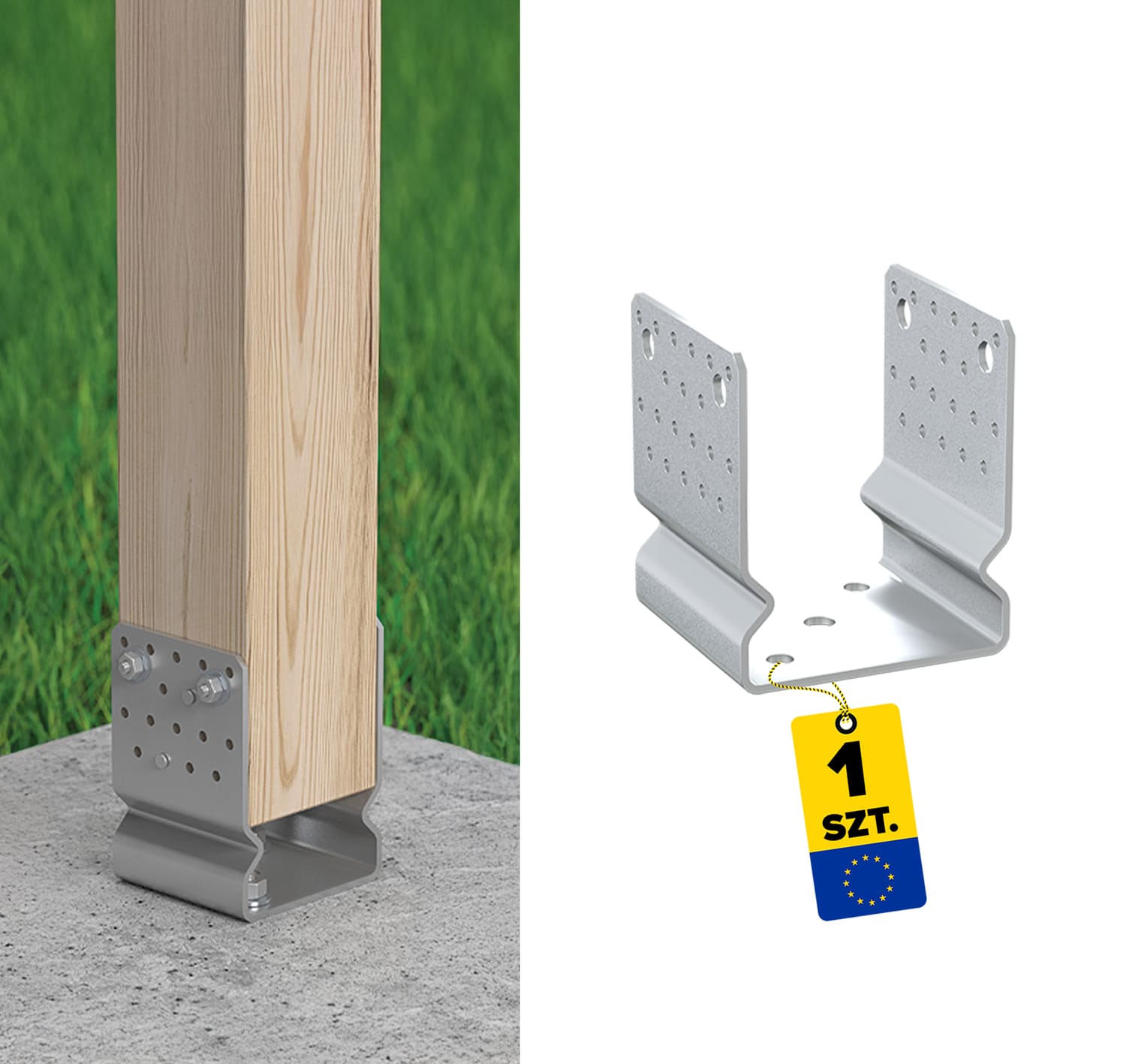 Pfostenträger zum aufdübeln U-Form Pfostenanker Mehrpunkt - PSSOZ | 120 mm | feuerverzinkt Säulenfuß-U-Anker mit Versatz, Mehrpunkt-PSSOZ, 120 mm, silber.