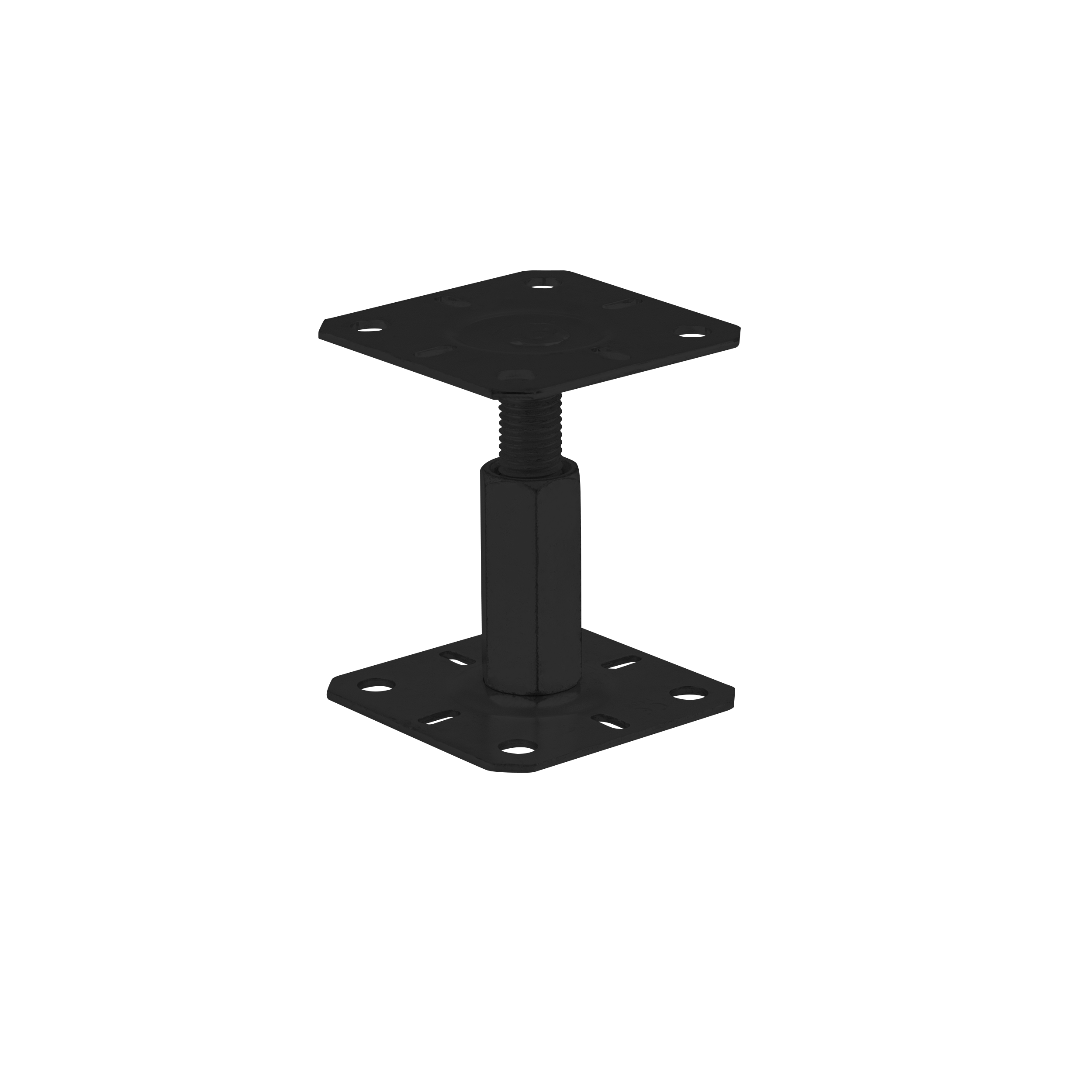 Verstellbare Anker – Stangenfuß, flacher Gewindeanker, höhenverstellbar PR, 100 x 100 x 100–150 mm, schwarz, 150 x 3,0 mm.