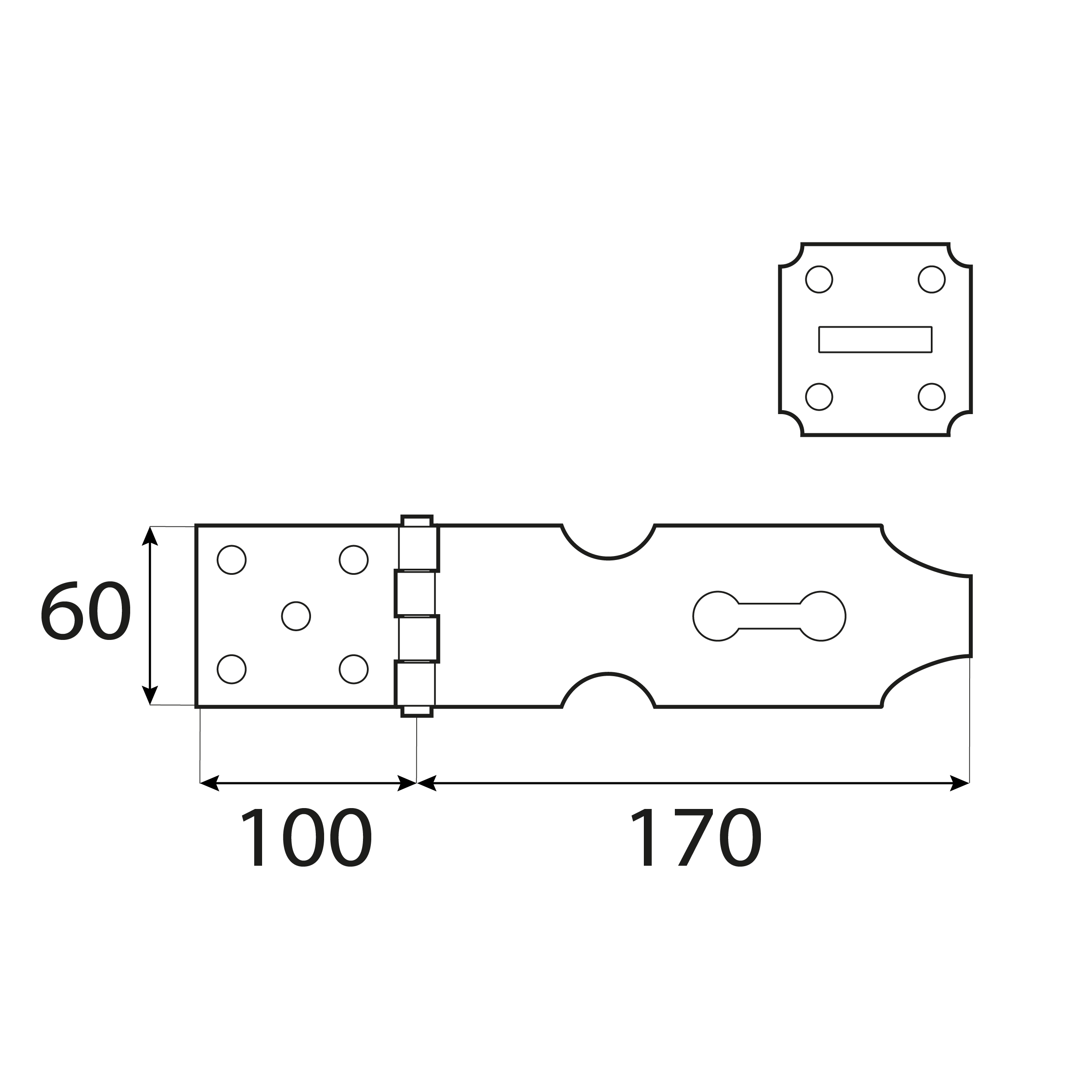 Verdeckte Überfalle für Tore - ZZK | verzinkt | 170 mm Scharnier mit verdecktem Schloss ZZK, Gold, 100 mm, 170x100x60x2,0 mm, Baustahl DC01 2.