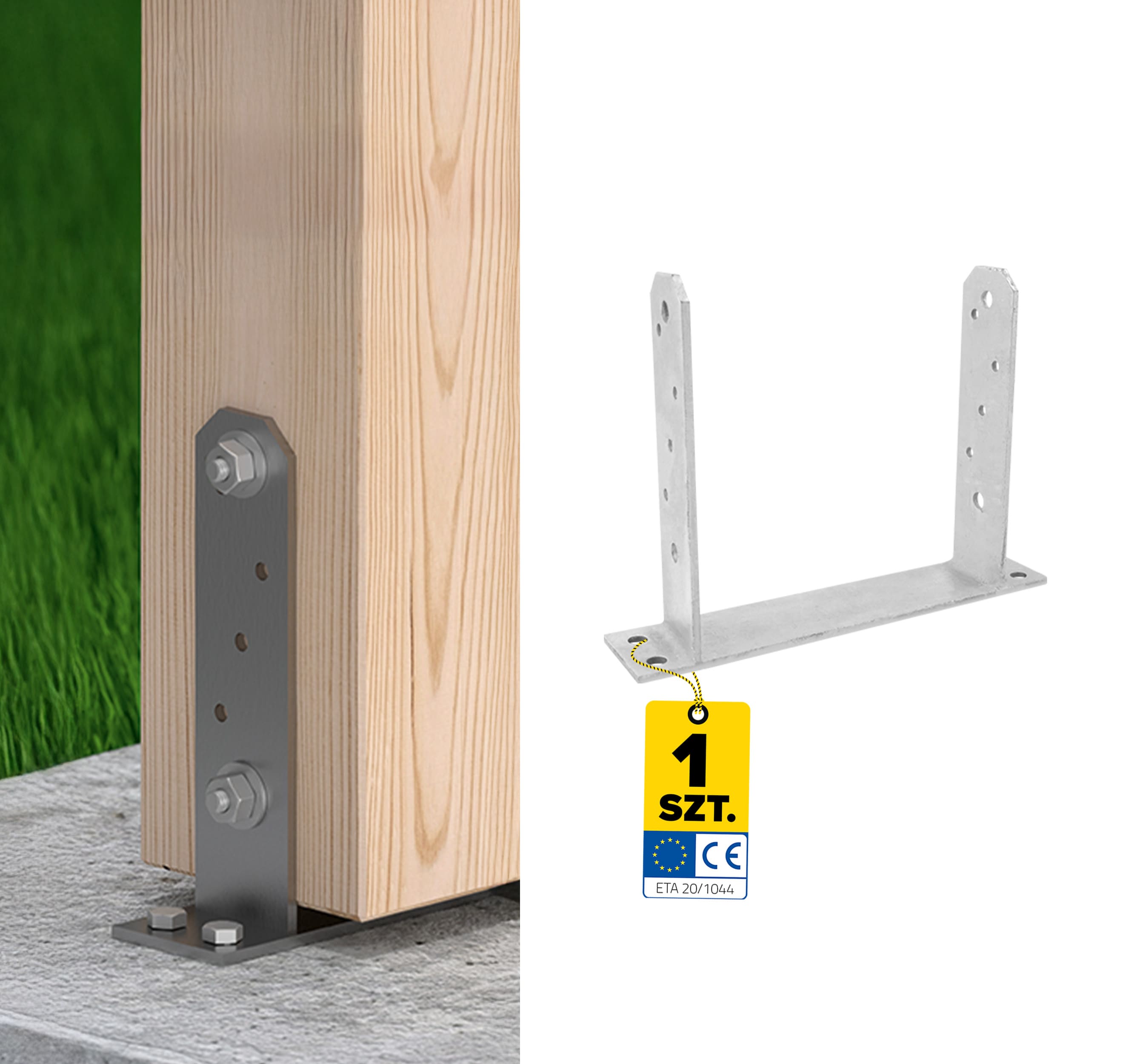 Pfostenträger zum aufdübeln U-Form Pfostenanker Typ TT - PST | 200 x 200 mm | feuerverzinkt Säulenfuß, Betonwandanker, Typ U PST, 200x200 mm.