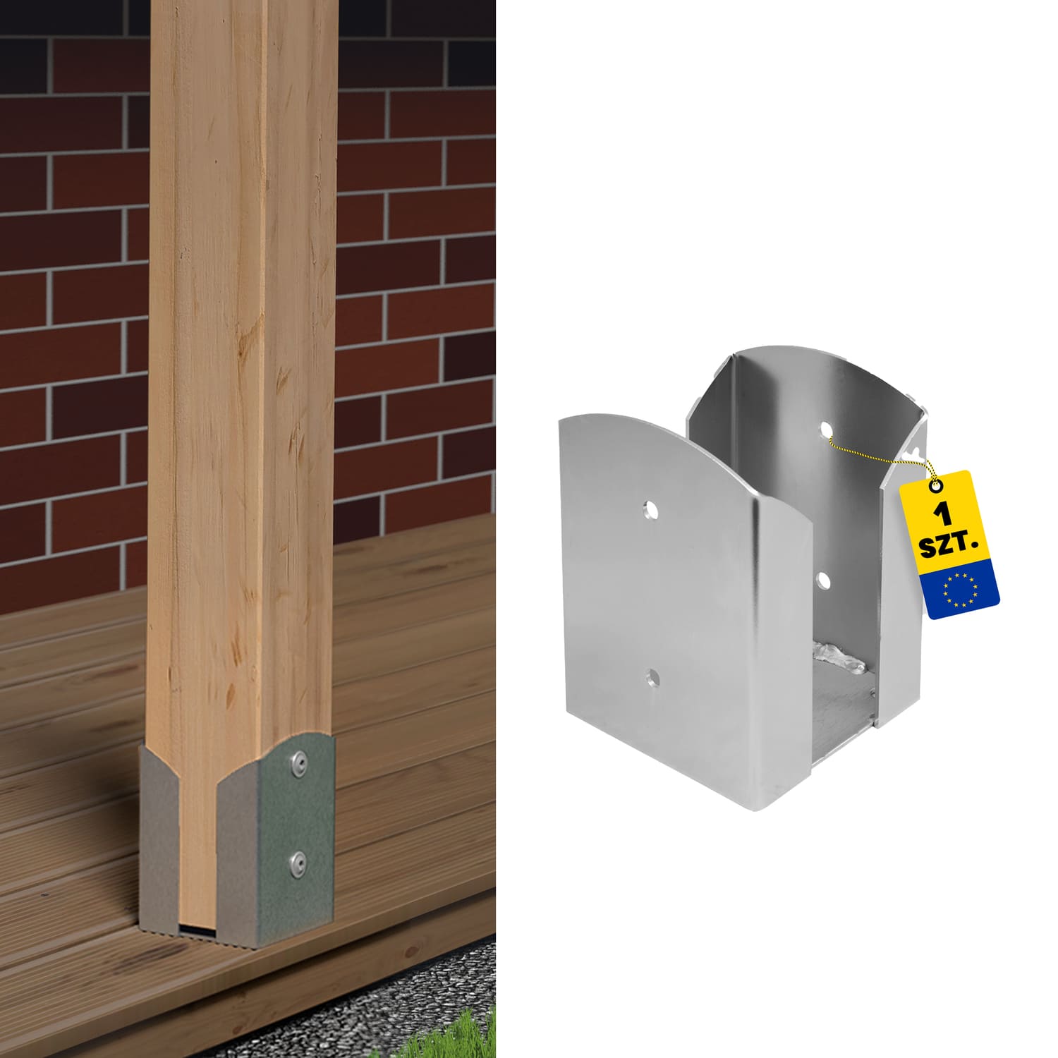 Pfostenträger zum aufdübeln Aufschraubhülse doppelt rechteckig - PSPW | 140 mm | verzinkt Mastfuß, doppelter rechteckiger Schraubanker PSPW, 140 mm, silber, 141x200x3,0 mm, Produktfoto.
