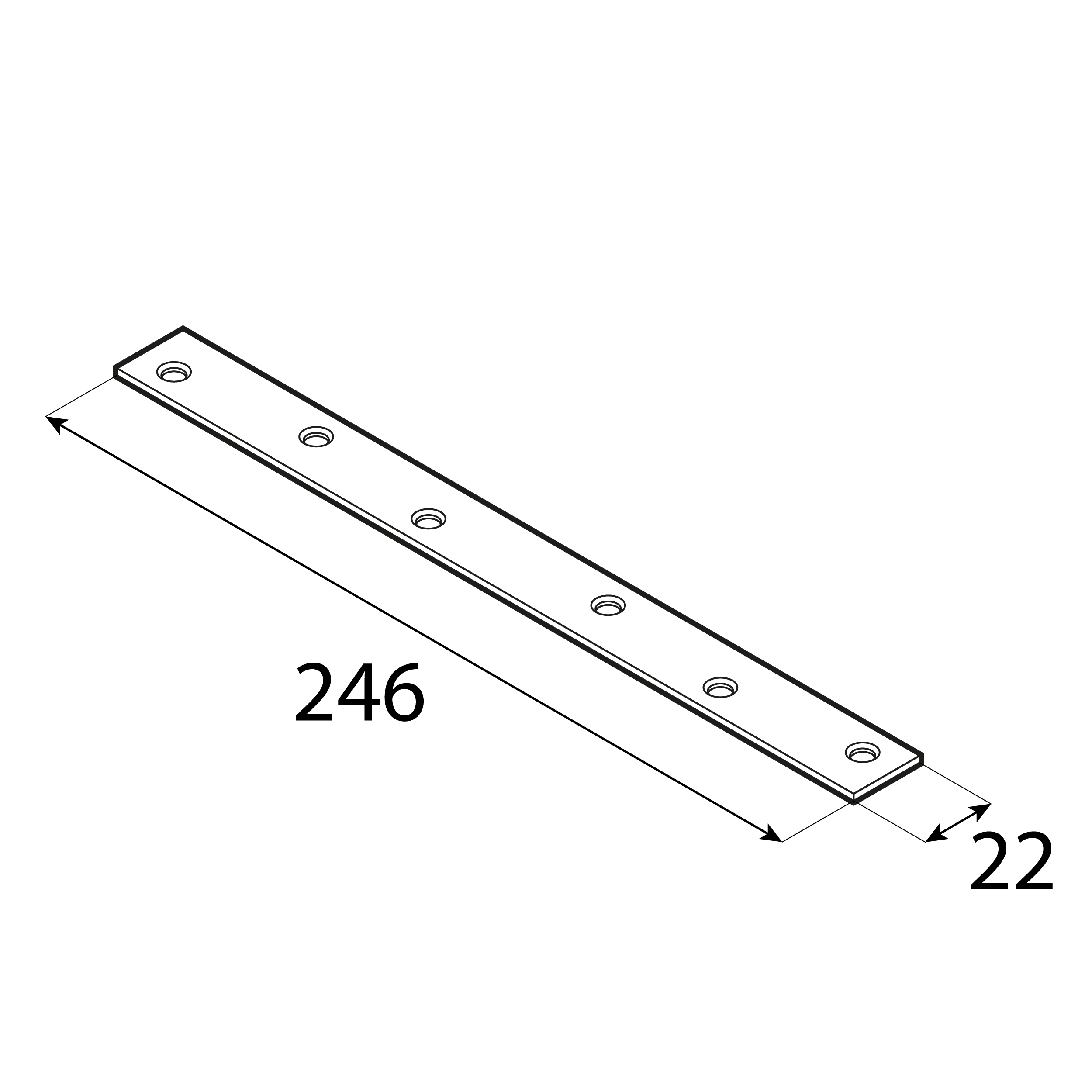 Flachverbinder schmal universal Lochplatte Verbindungsblech verzinkt - LW 250 | 246x22 mm | 20 Stück Schmaler Universal-Stahlverbinder LW 250, 246x22 mm, 20 Stk., 246x22x2,0 mm, DC01 Baustahl, silber.