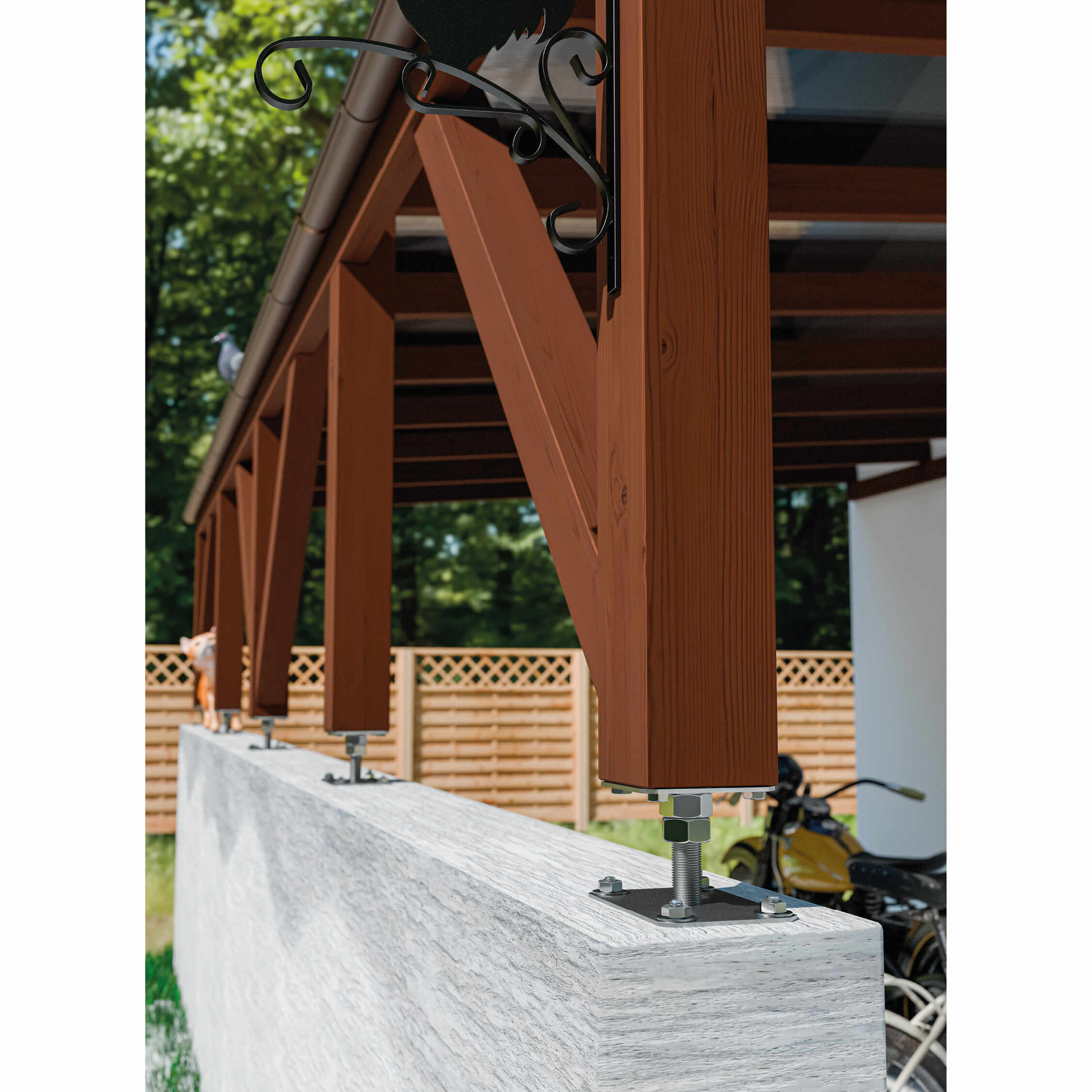 Pfostenträger verstellbar zum aufdübeln Anker mit Gewinde M20 - PSRP | 100x100 mm | 100x160 mm | verzinkt Flacher Mastfuß, höhenverstellbar, verschraubt PSRP, 100x100 mm, 100x160 mm, M20, silber 2, montagefertig.