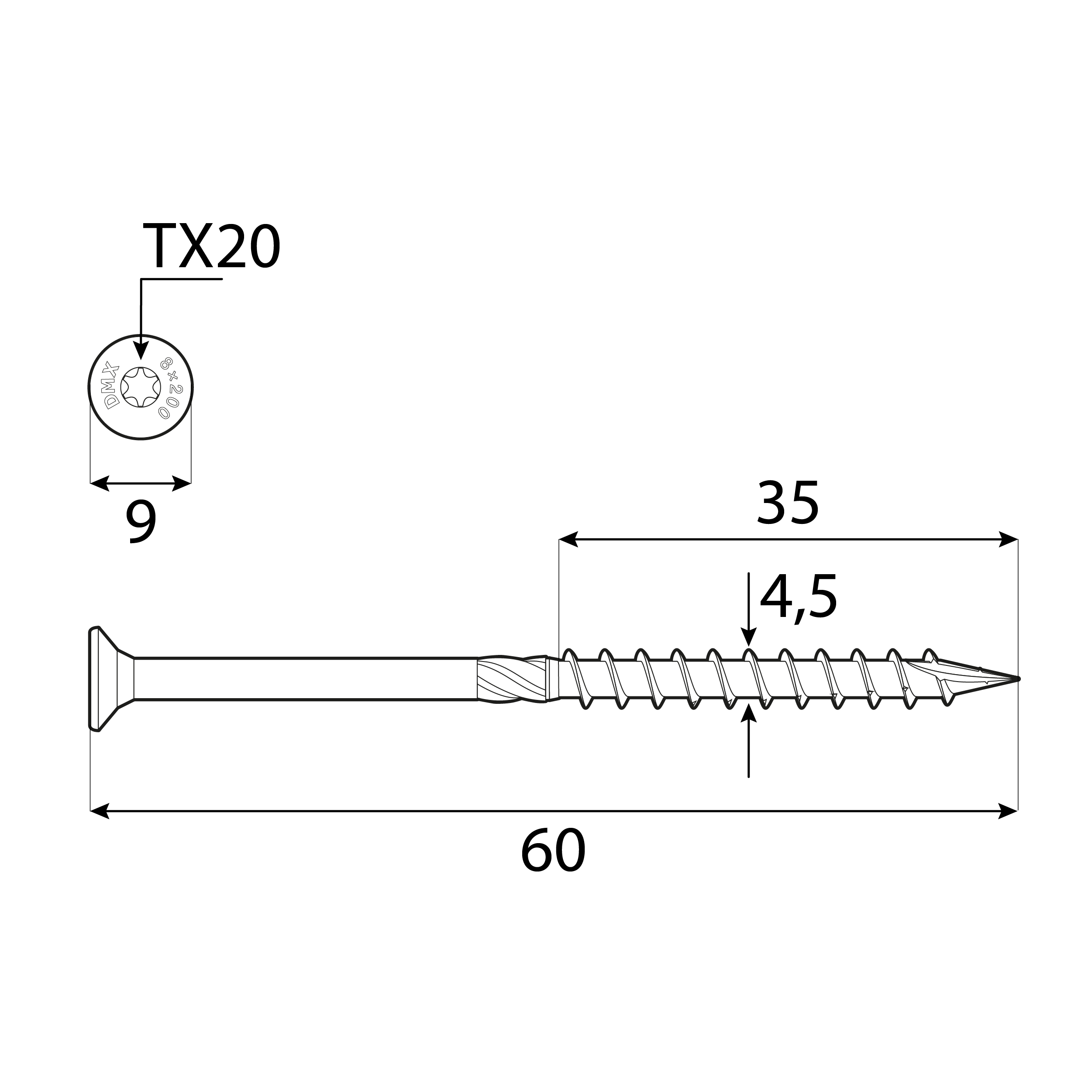 Wkręty ciesielskie do drewna stożkowe TORX - CS | 4,5 x 60 mm | Złoty | 200 szt Wkręty ciesielskie do drewna stożkowe TORX - CS | 4,5 x 60 mm | Złoty | 200 szt