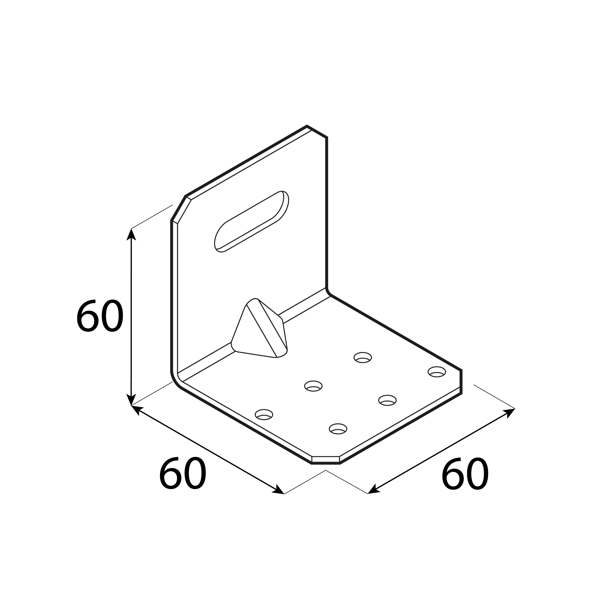 Kątownik montażowy z regulacją i przetłoczeniem - KMRP 1 | 60x60x60 mm | 2 mm