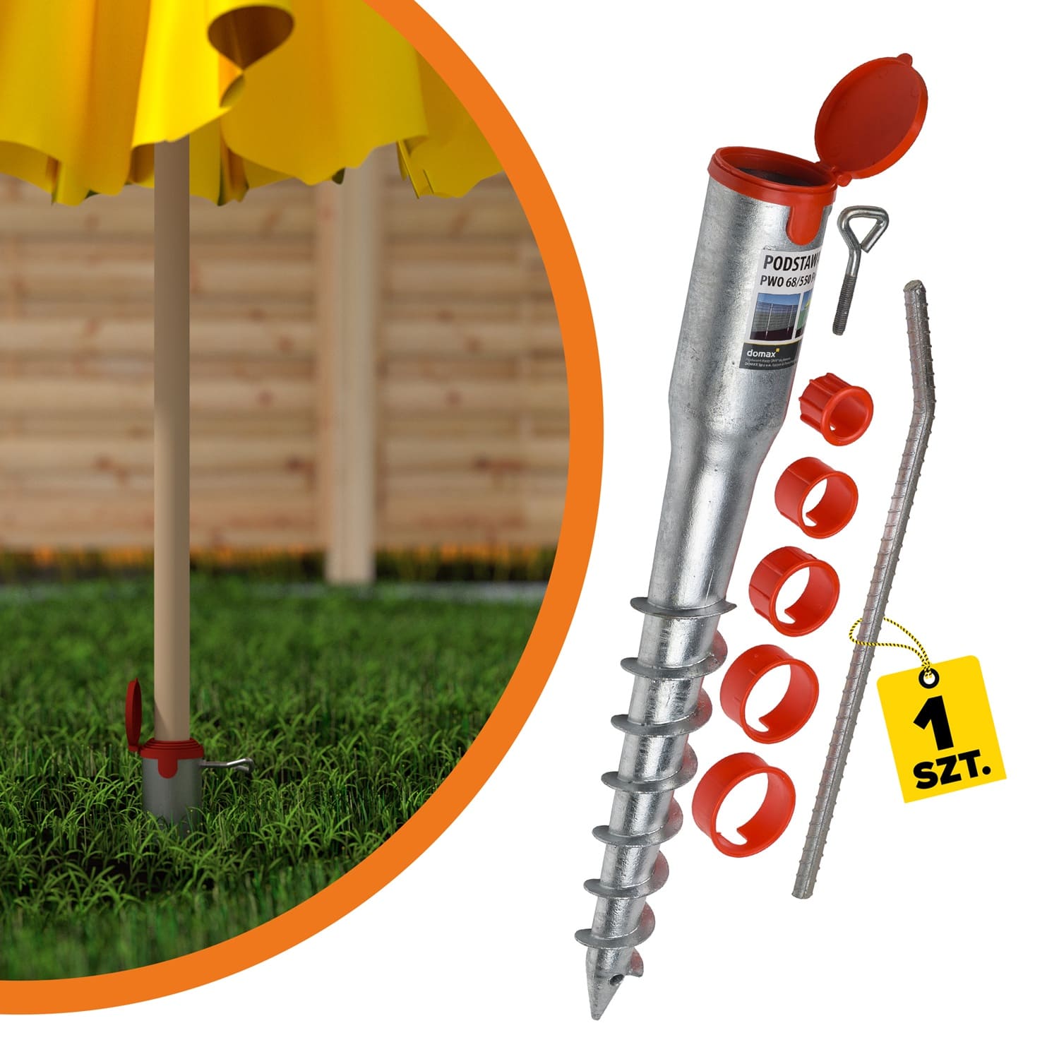 Podstawa wkręcana do ziemi do parasola suszarki - PWO | 68x550