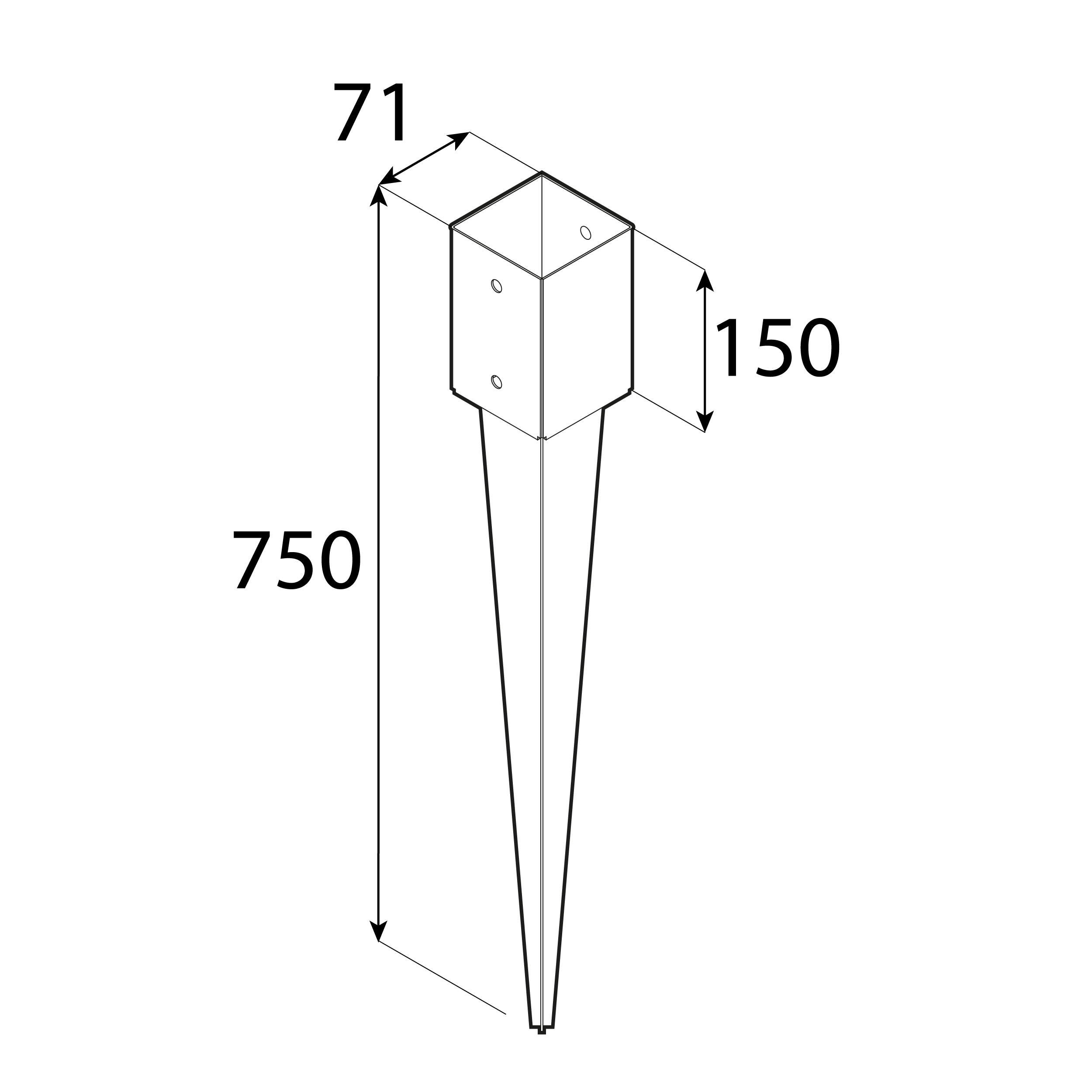 Einschlaghülse Bodenanker 70 mm feuerverzinkt - PSG 70/750 Angetriebener Säulenfuß 70 mm PSG 70/750, 71x750x1,8 mm 750.