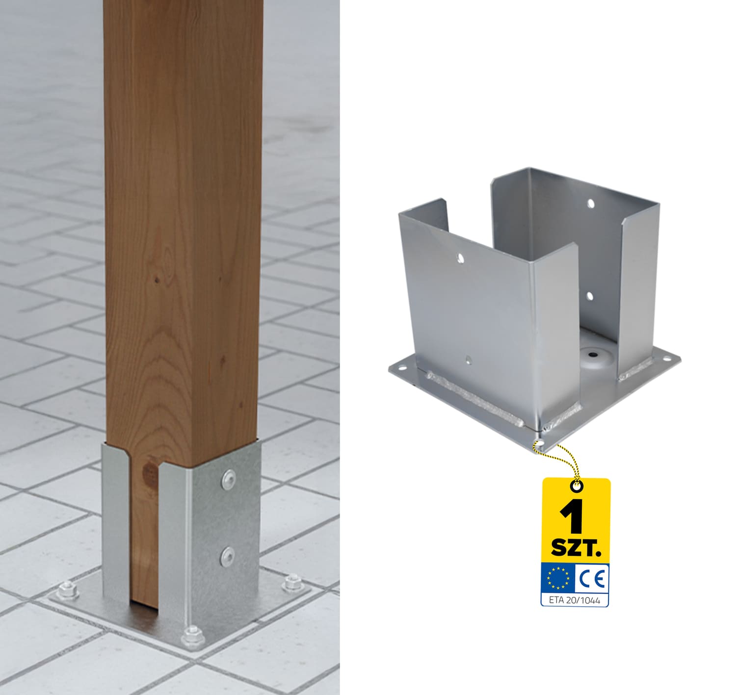 Podstawa słupa kotwa przykręcana podwójna z podstawą prostokątną - PSPD | 200 mm | Srebrny