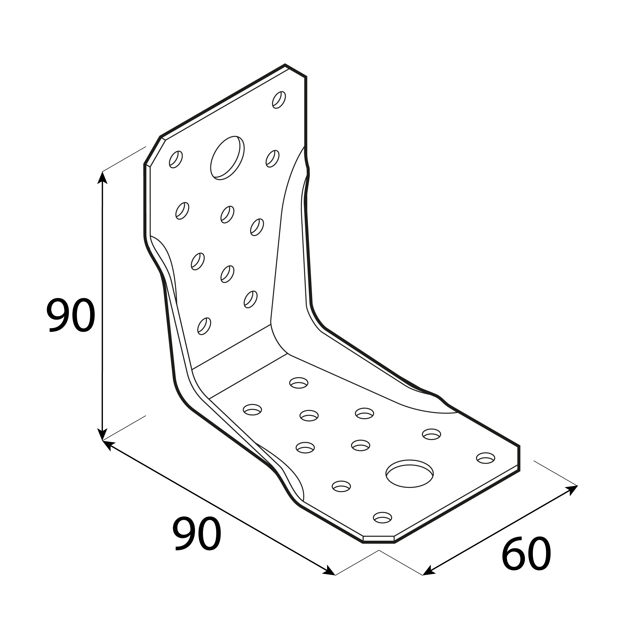 Kątownik ciesielski wzmocniony przetłoczony dwustronnie - LBS 90 | 90x90x60 mm | 1,5 mm