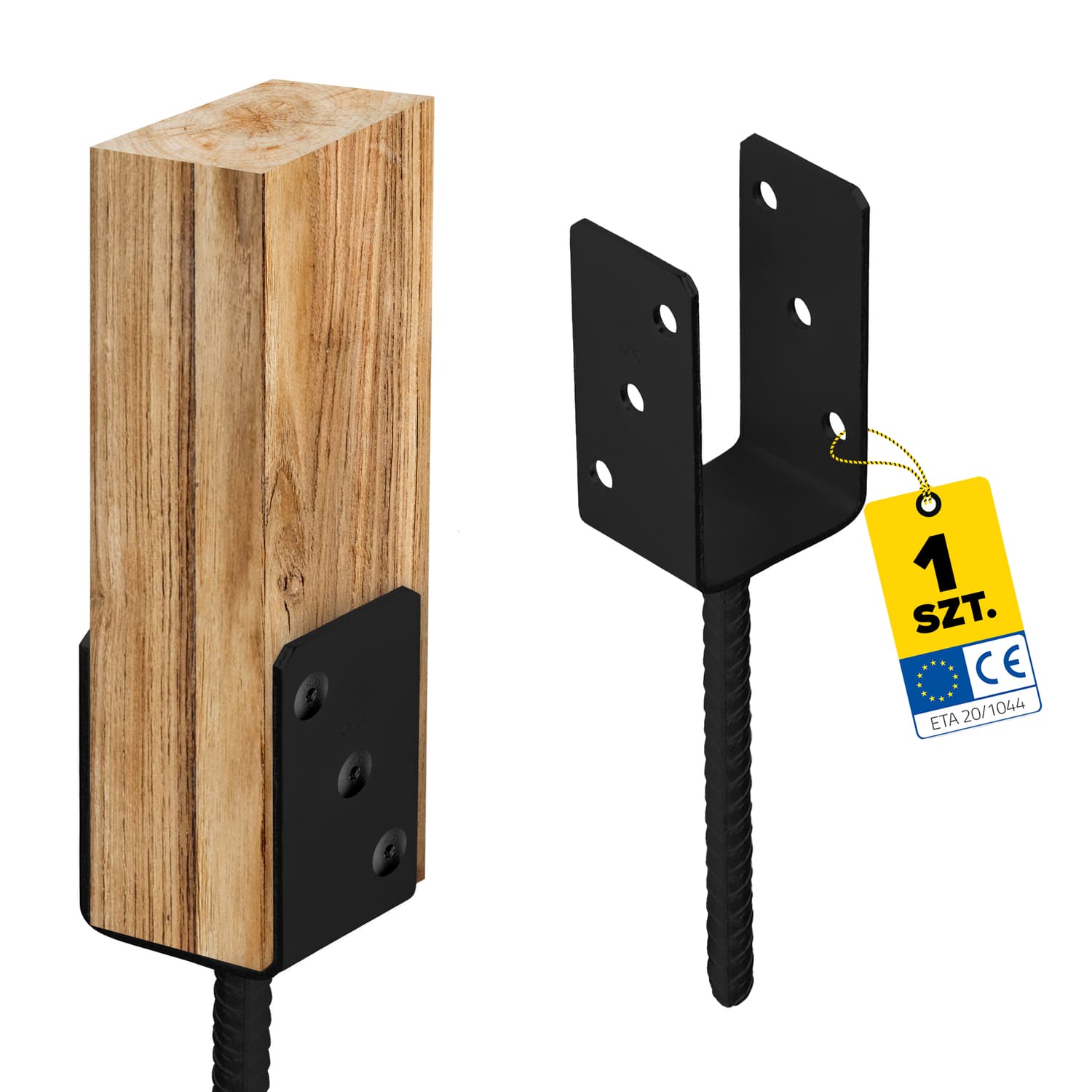 Podstawa słupa kotwa do betonu typ U - PS | 70 mm | Czarny