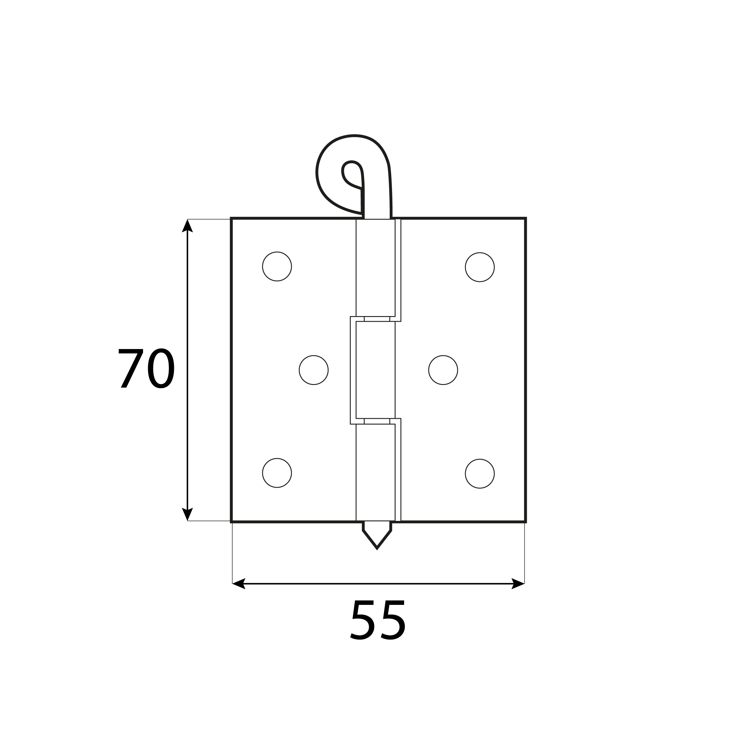 Zawias płaski budowlany splatany rozłączny - ZMS | złoty | 70x55 mm