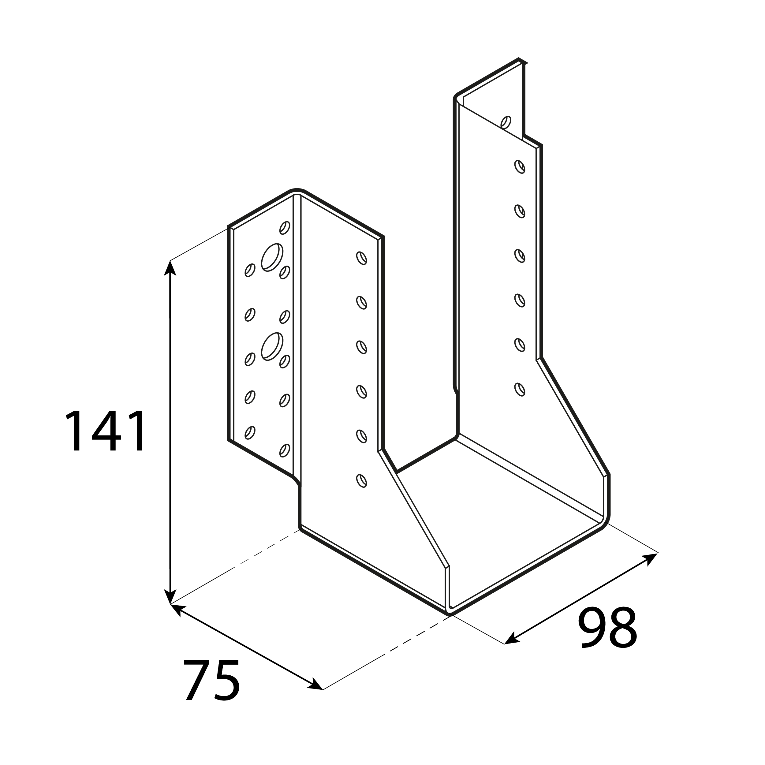 Balkenschuh Balkenträger Trägerschuh Holzverbinder - WB 63 | 98x141x75 mm | feuerverzinkt Balkenaufhänger Holzbalkenhalter WB 63, 98x141x75 mm, silber, 98x141x75x2,0 mm, Baustahl DX51D 2, Schuss 1.
