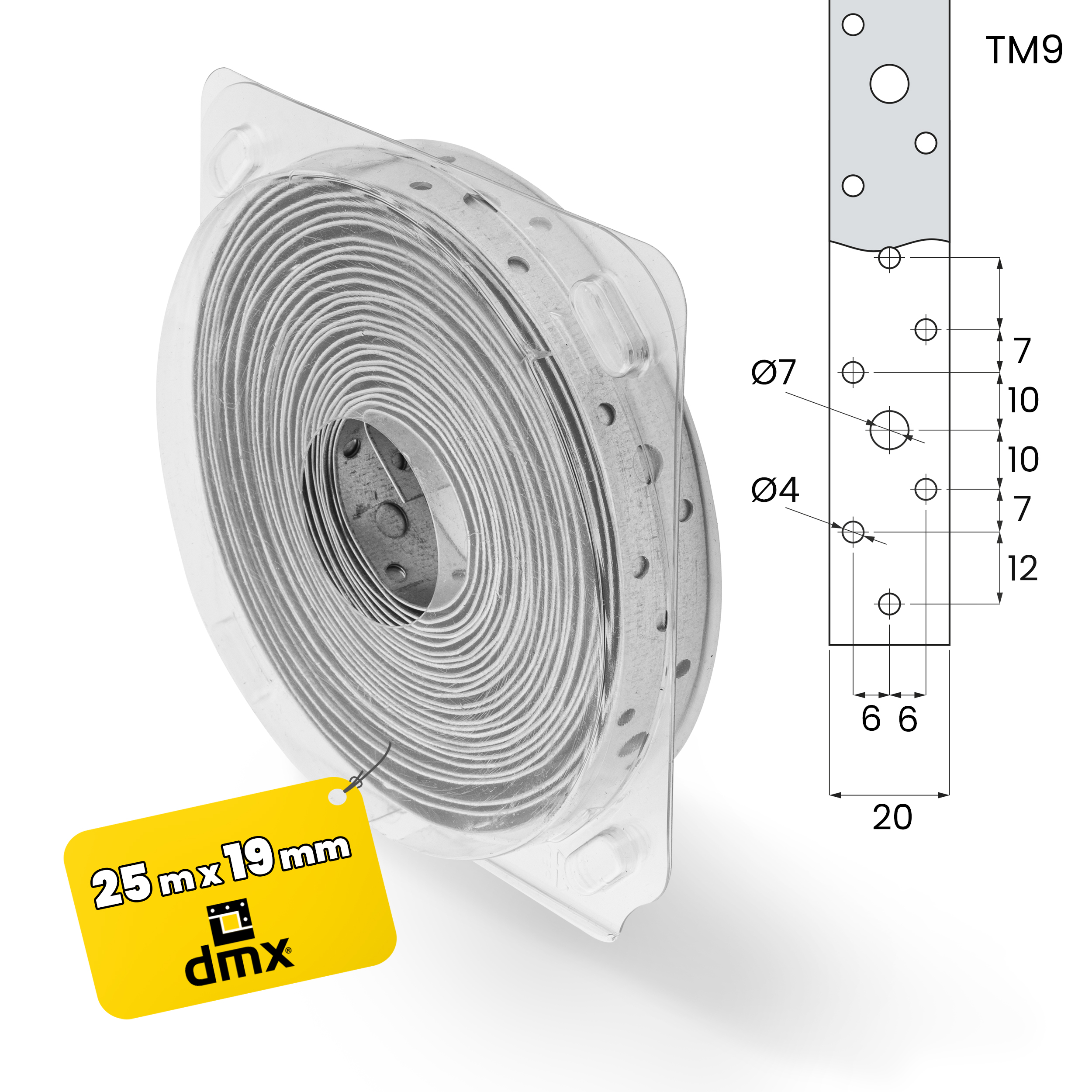Taśma montażowa perforowana stal - TM 9 | 25 m | Srebrny | TM 9 Taśma montażowa perforowana stal - TM 9 | 25 m | Srebrny | TM 9
