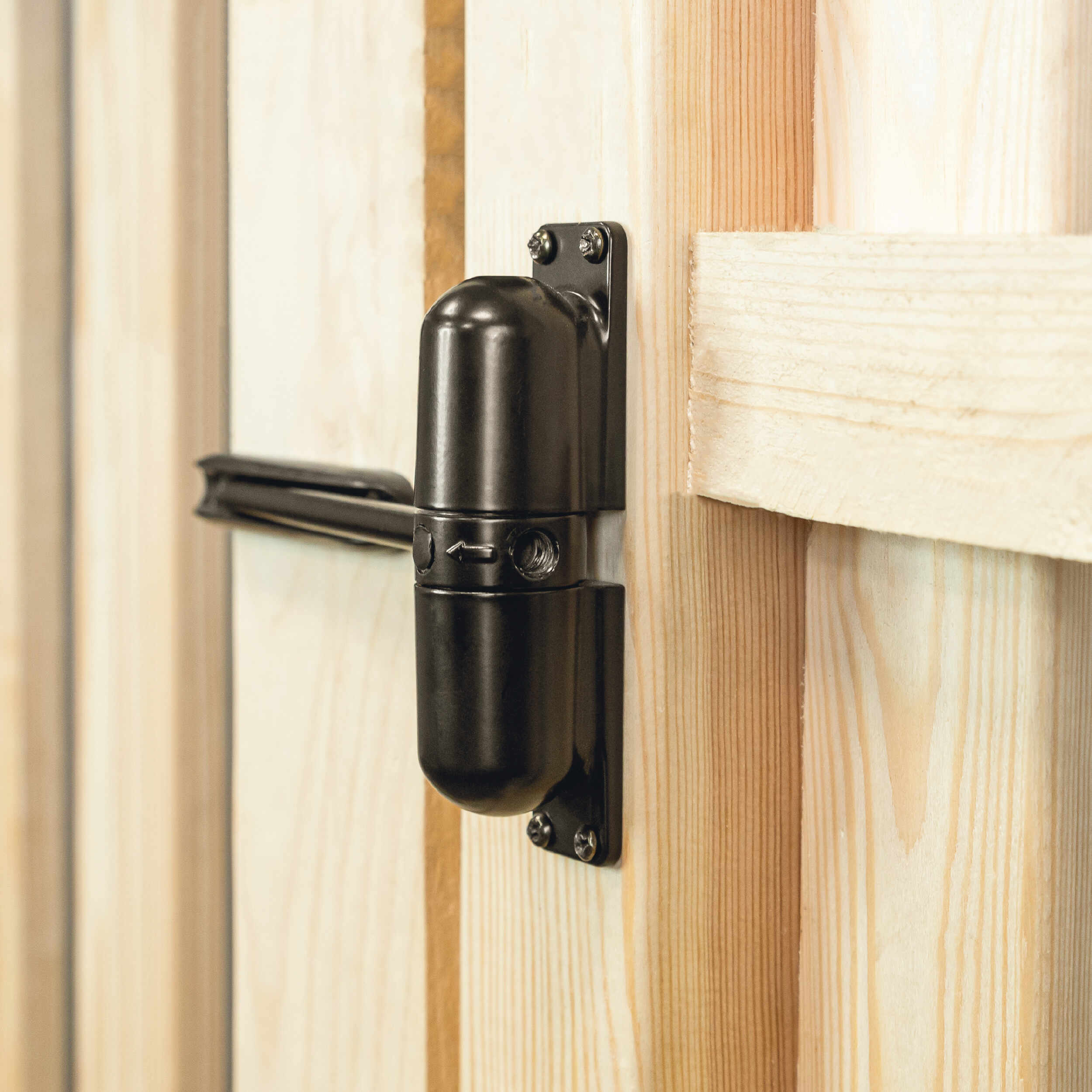 Gartentürschließer für Gartentor - WHD | schwarz | 120 mm Gartentürschließer für WHD-Torpforte, schwarz, 120 mm, 120x30 mm, ZnAl, einbaufertig.