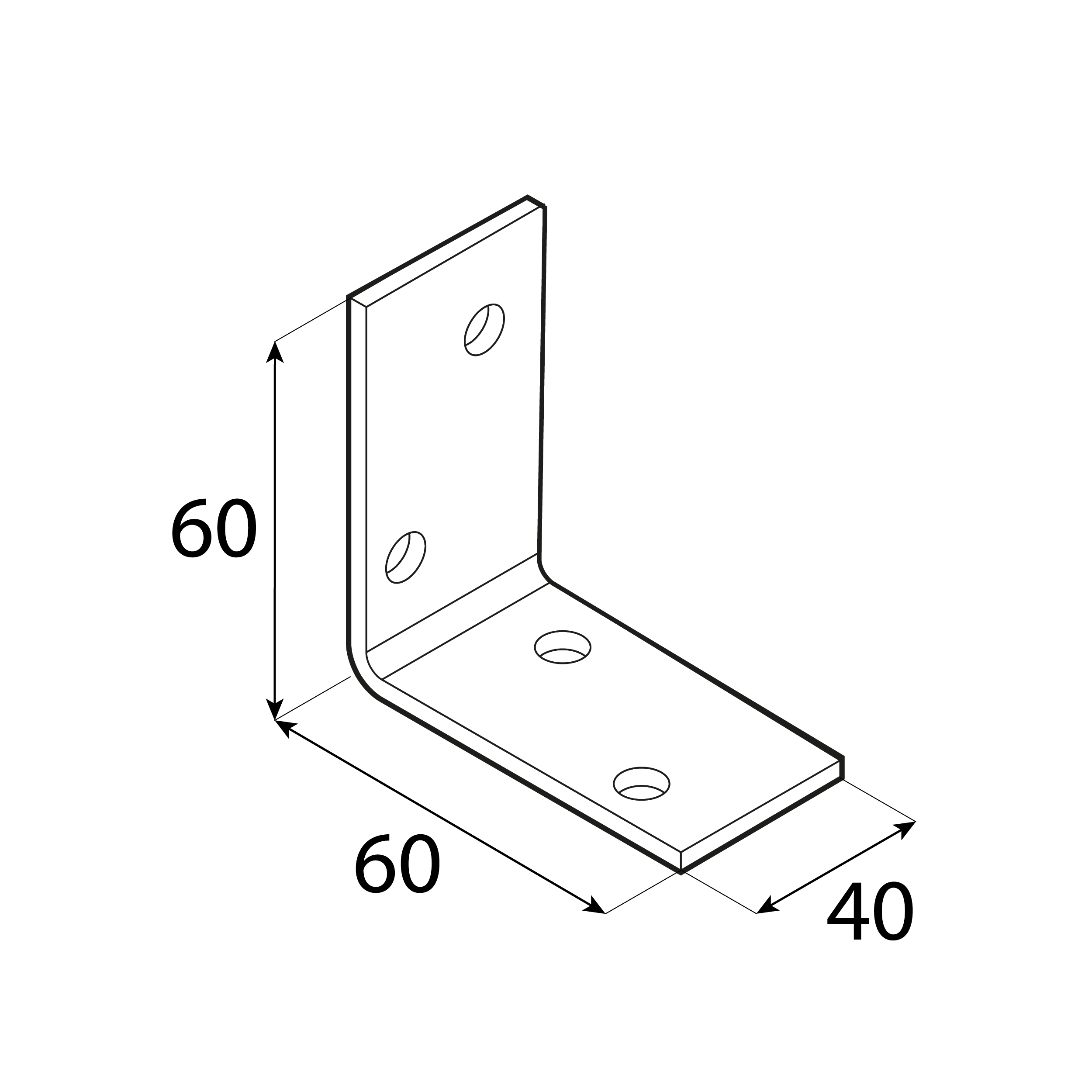 Kątownik montażowy stalowy uniwersalny  - KM 3 | 60x60x40 mm | 20 szt