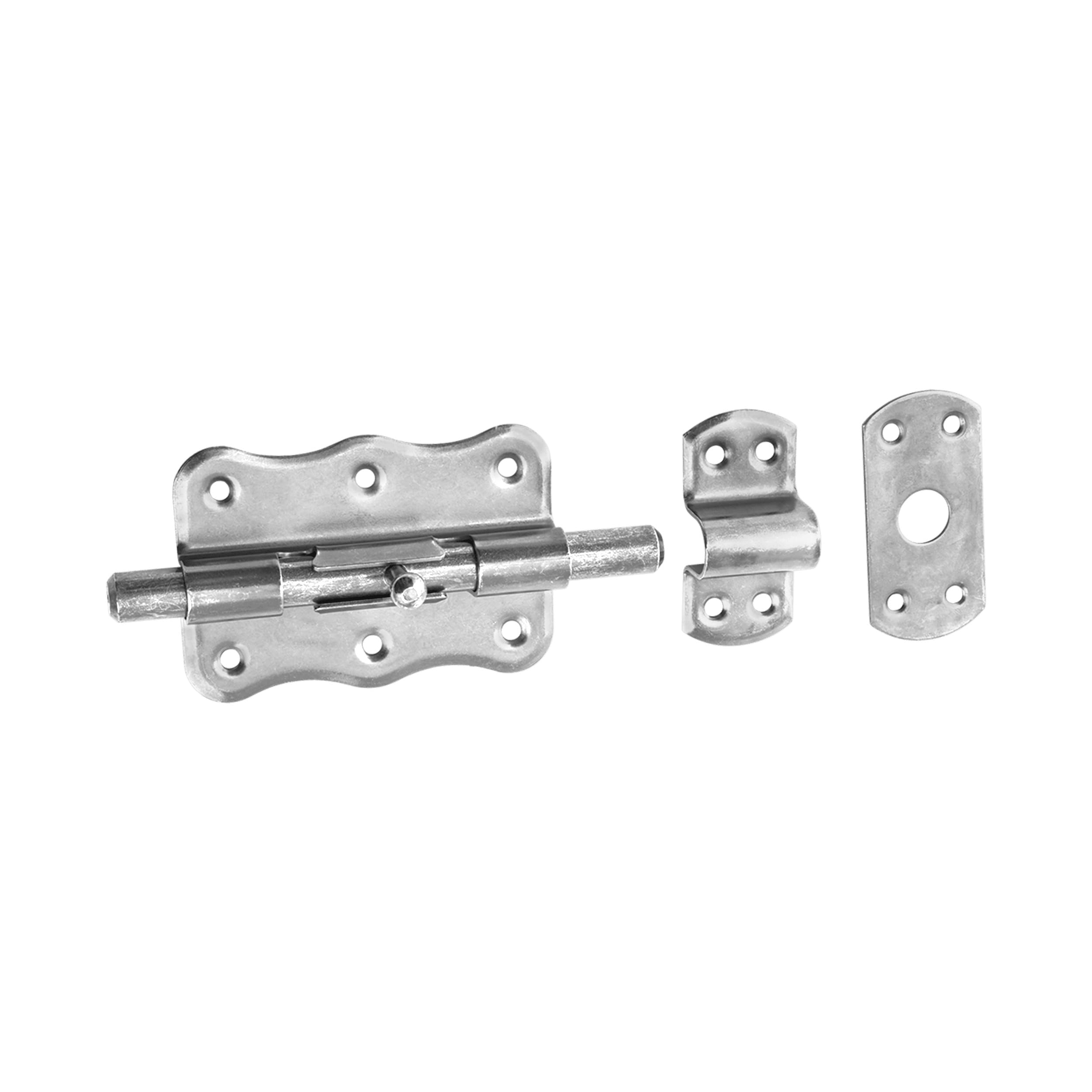 Schlossriegel mit rundem Riegel für Gartentore - WRO | silber | 65 mm Riegelverschluss mit Rundriegel für WRO-Tore, silber, 100 mm, 100x65 mm, Baustahl DC01 2.