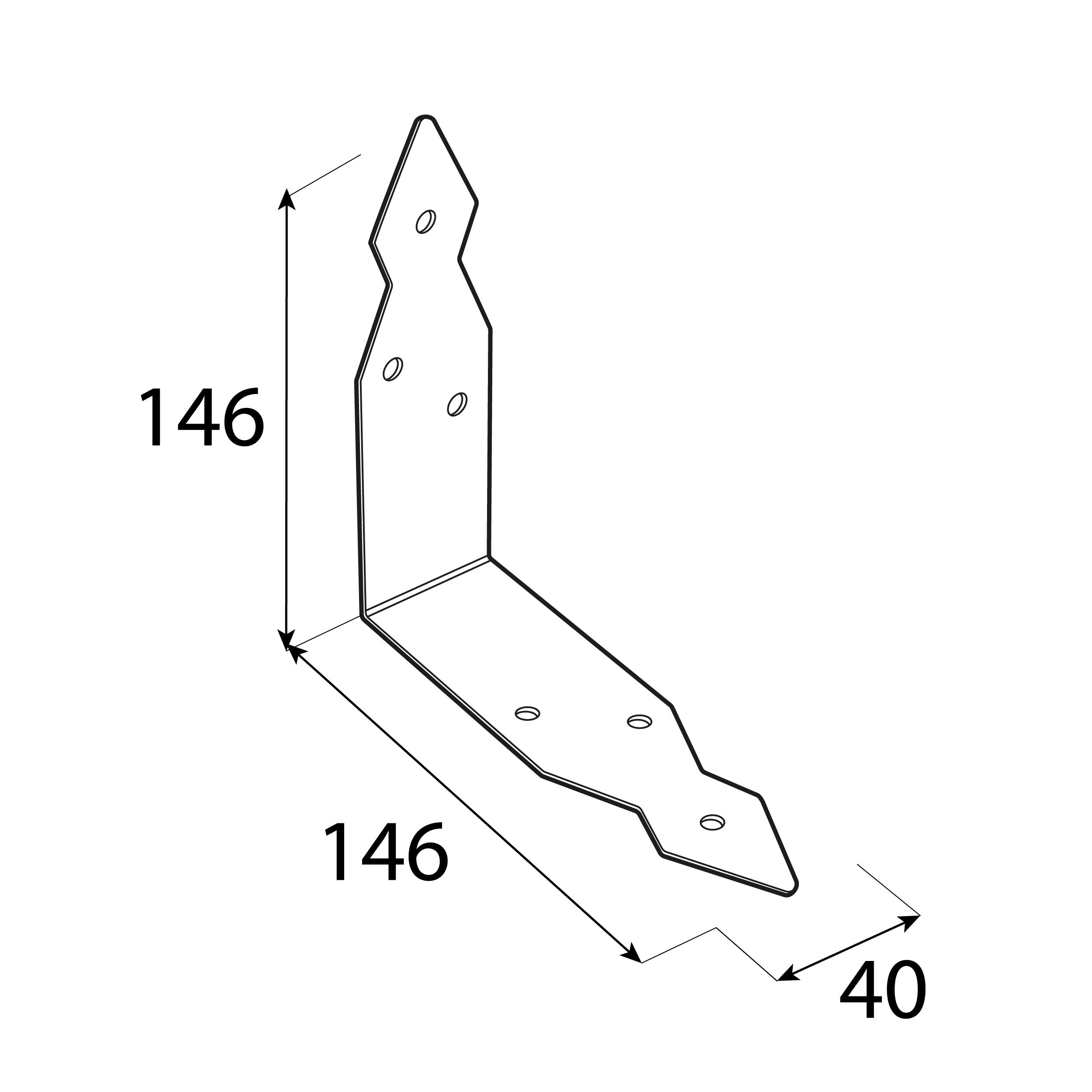 Kątownik stalowy ozdobny czarny - OSK 146 | 146x146x40 mm | 1,5 mm