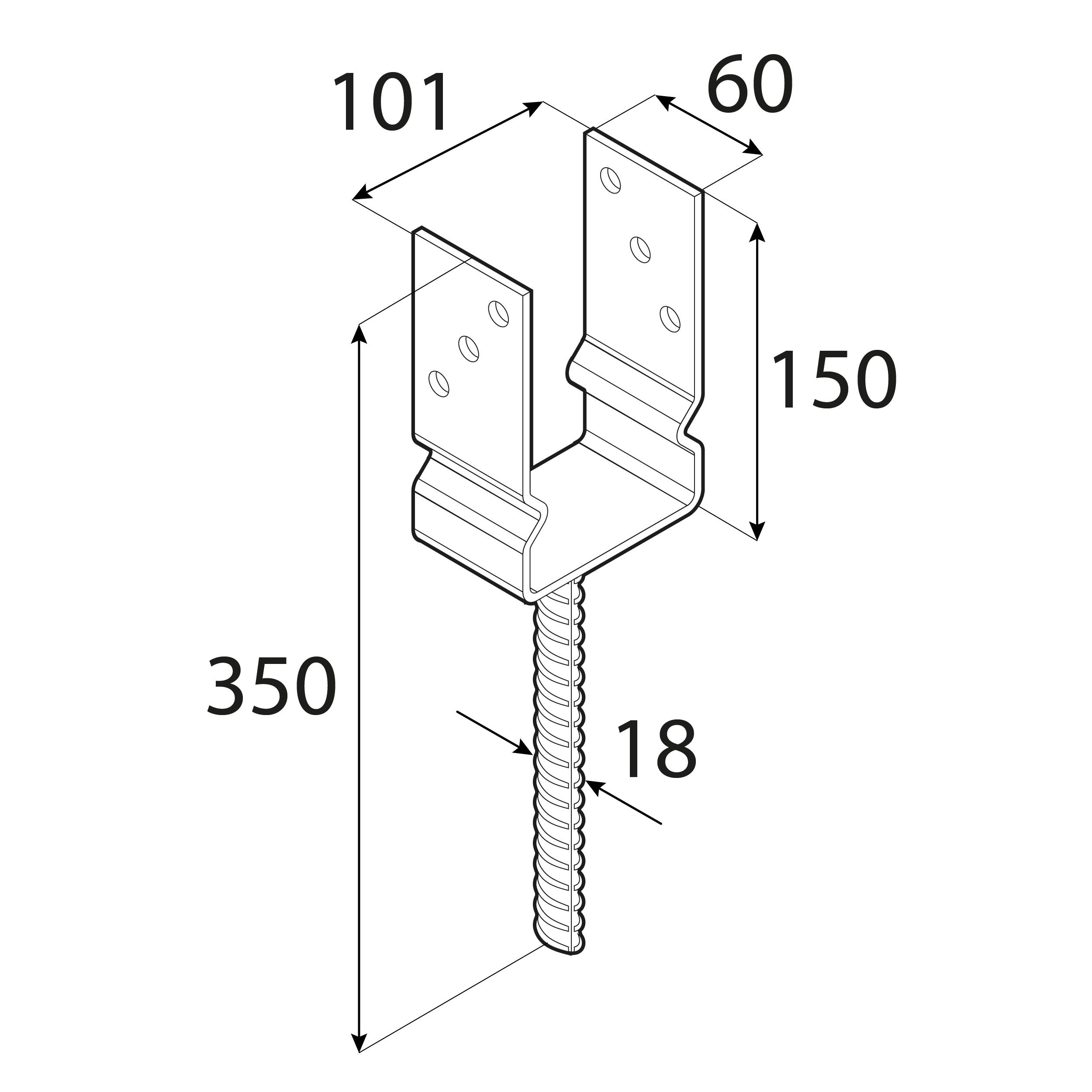 Podstawa słupa kotwa do betonu typ U z siodełkiem - PSZ | 100 mm