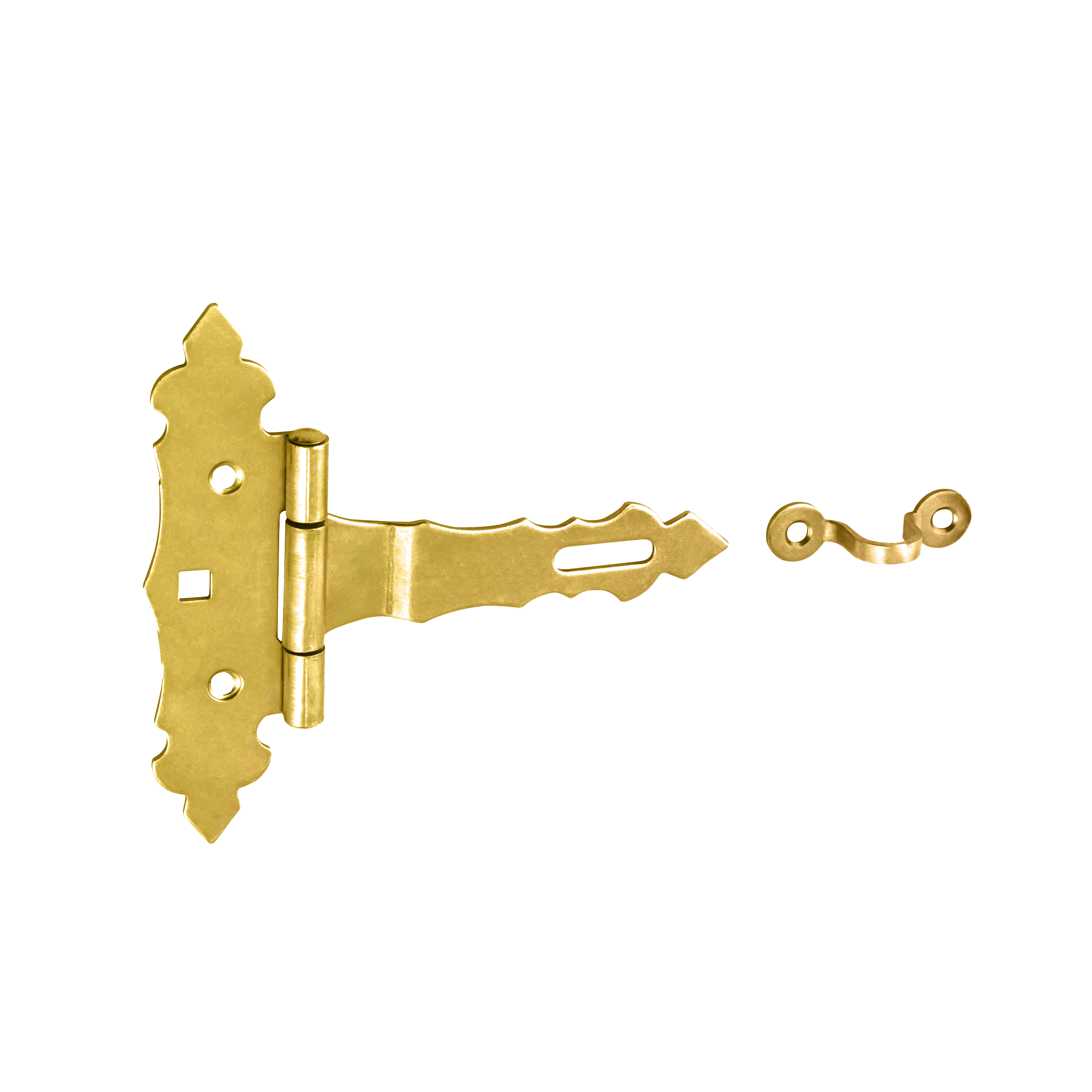 Dekorative Überfalle für Tore - ZBZ | verzinkt | 100 mm Dekoratives Torscharnier mit ZBZ-Schloss, Gold, 100 mm, 100x35x130x2,0 mm, DC01-Baustahl.