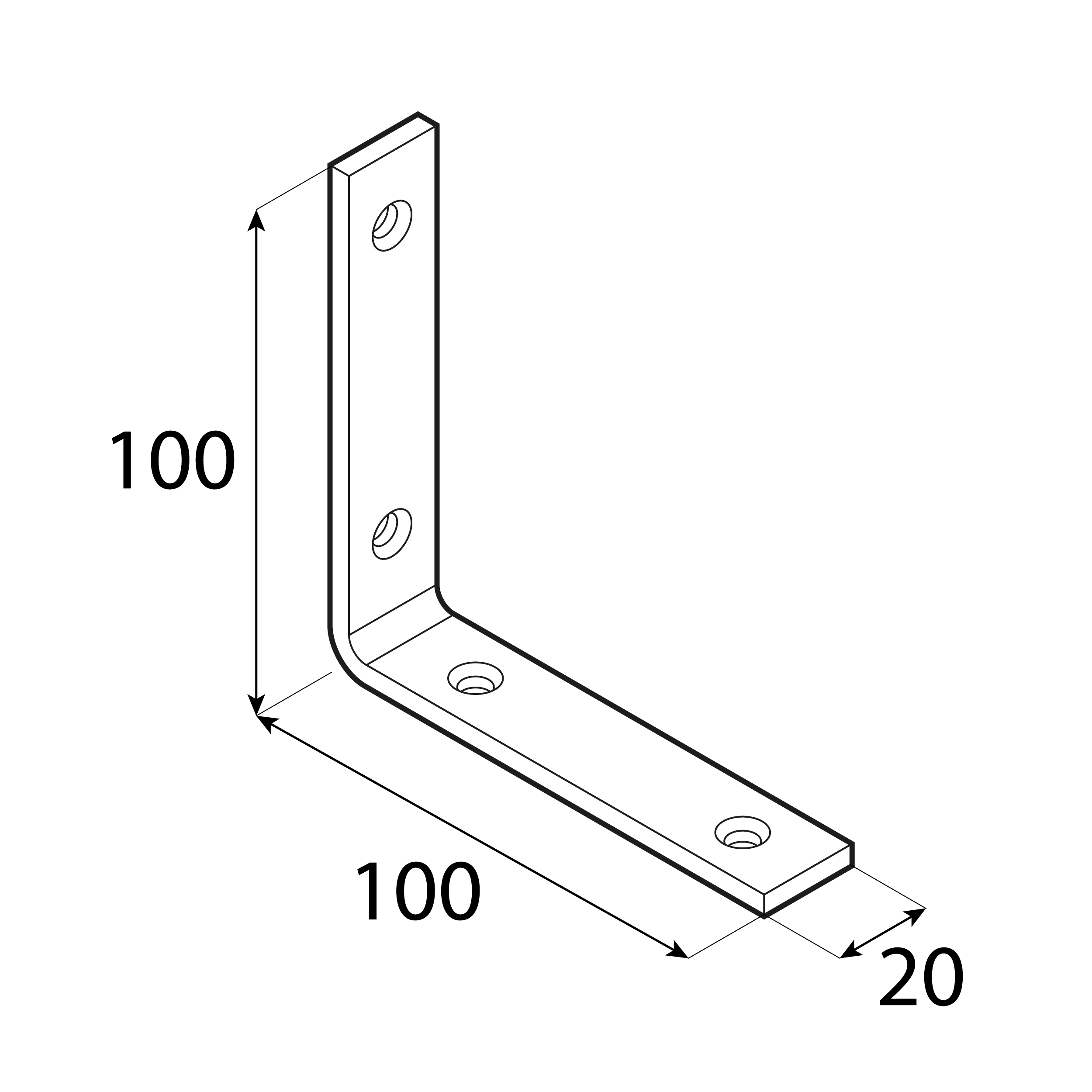 Möbelwinkel schmal Möbelverbinder Winkelverbinder Stahl - KW 5 | 100x100x20 mm | 20 Stück | Gold Schmaler Möbelwinkel KW 5, 100x100x20 mm, 20 Stk., 100x100x20x4,0 mm, Gold, S235 Baustahl, Schuss 2.
