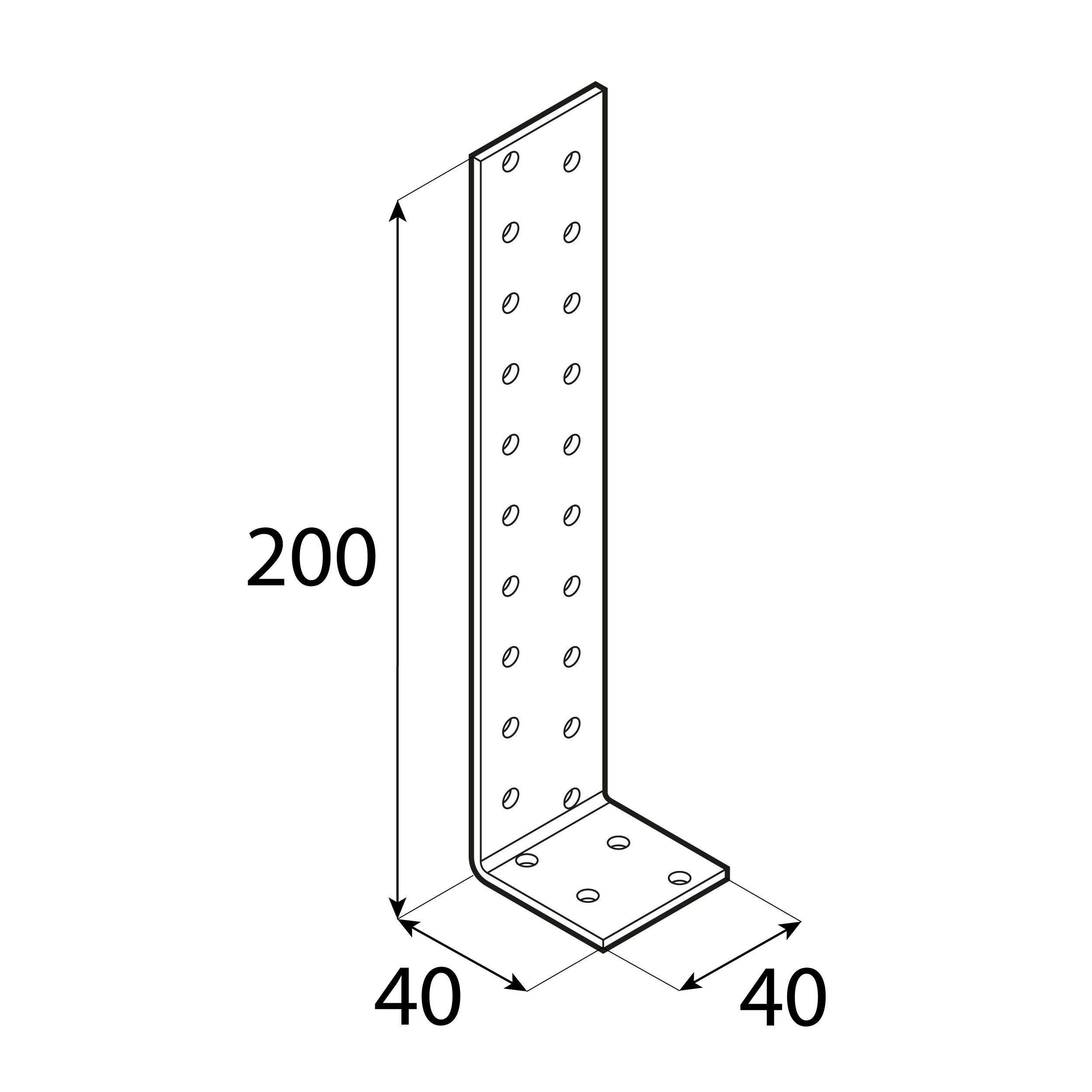 Kątownik uniwersalny do kotwienia drewna w betonie - KK 1 | 200x40x40 mm | 2 mm Kątownik uniwersalny do kotwienia drewna w betonie - KK 1 | 200x40x40 mm | 2 mm